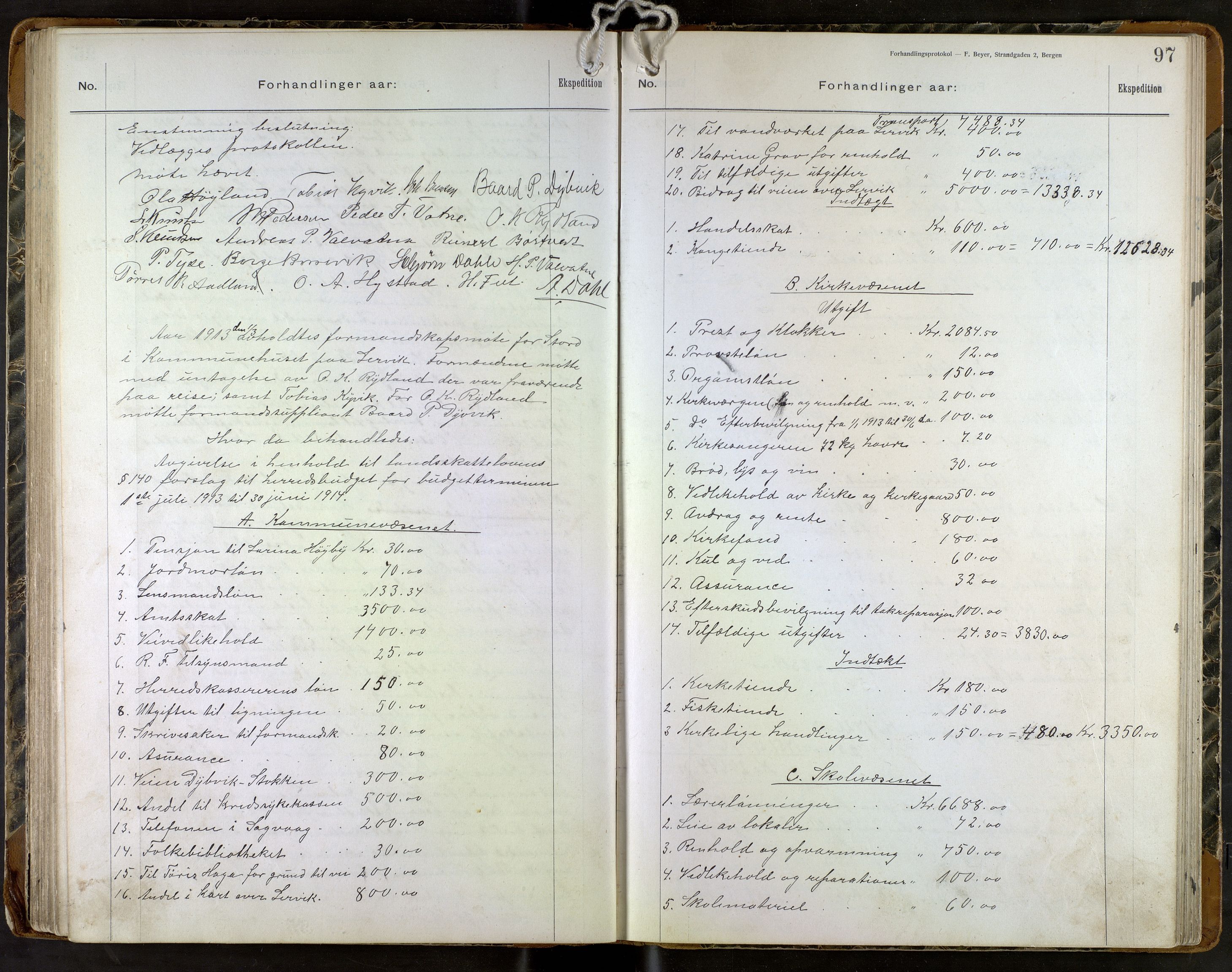 Stord kommune. Formannskapet, IKAH/1221-021/A/Aa/L0004: Møtebok for formannskapet og heradstyret , 1906-1917, s. 97