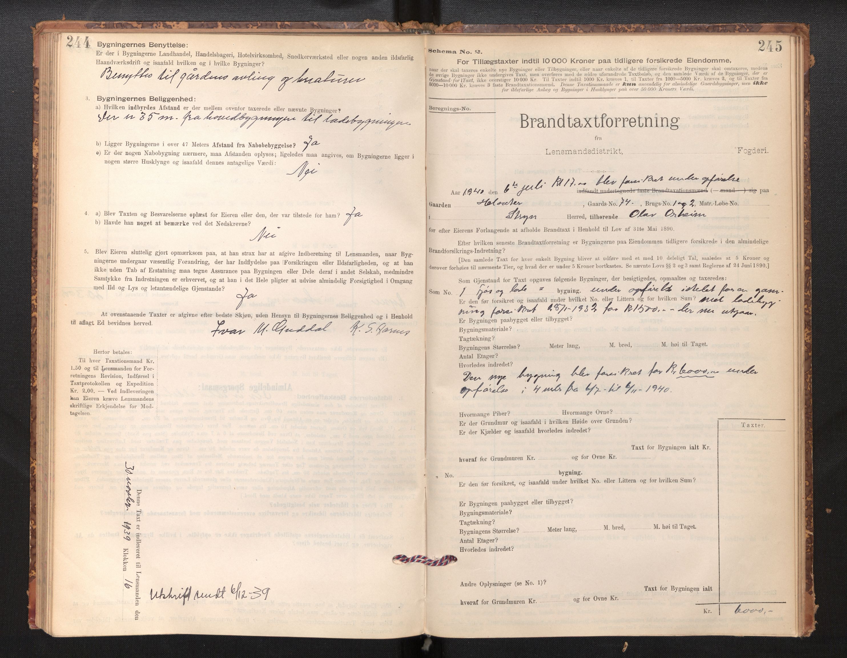 Lensmannen i Stryn og Innvik, SAB/A-30201/0012/L0002: Branntakstprotokoll, skjematakst, 1894-1942, s. 244-245