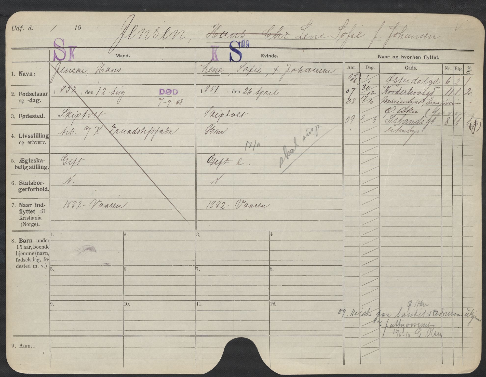 Oslo folkeregister, Registerkort, AV/SAO-A-11715/F/Fa/Fac/L0017: Kvinner, 1906-1914, s. 475a