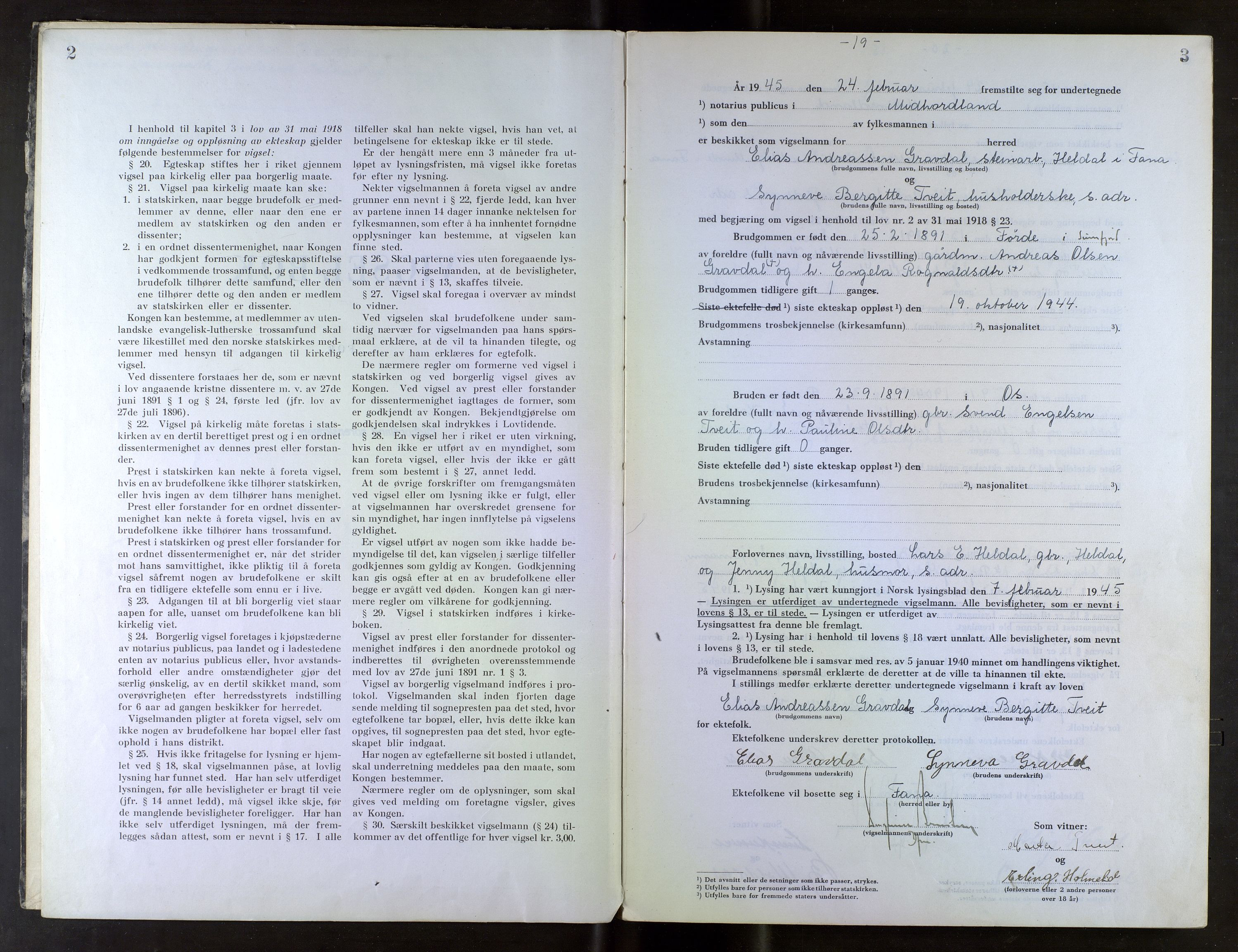 Midhordland sorenskriveri, SAB/A-3001/1/M/Mc/Mca/L0007: Notarialbilag. Vigselbøker, 1945-1948, s. 2-3