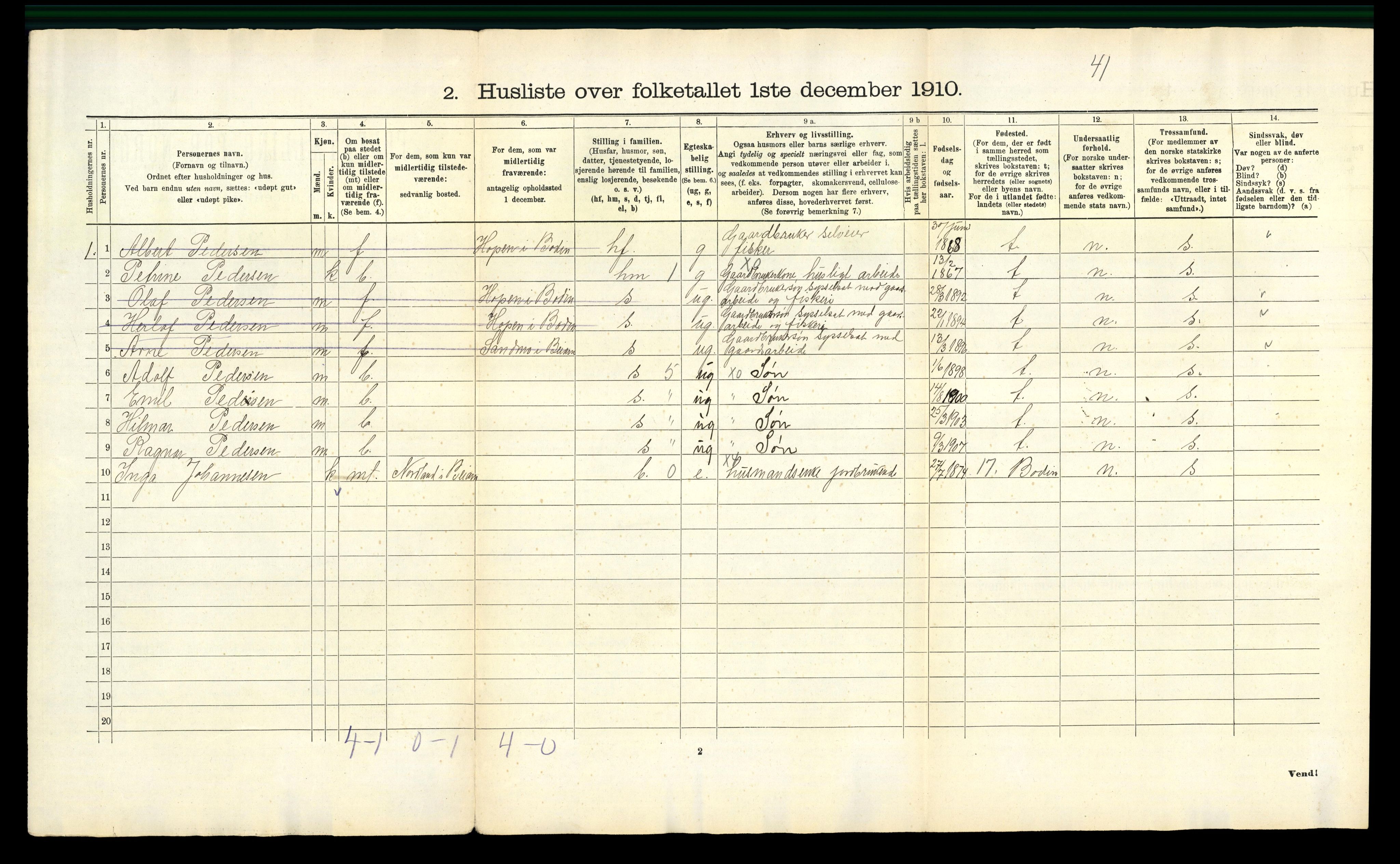 RA, Folketelling 1910 for 1839 Beiarn herred, 1910, s. 38