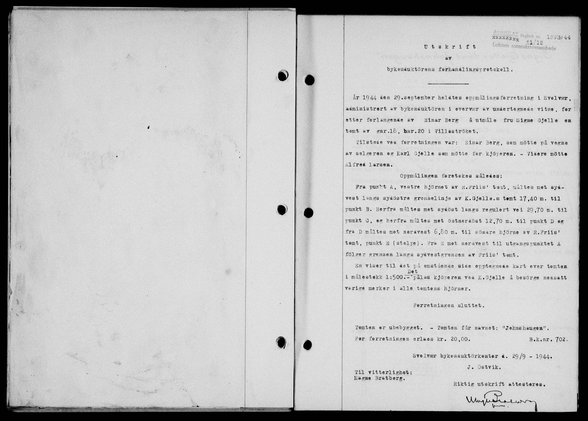 Lofoten sorenskriveri, SAT/A-0017/1/2/2C/L0013a: Pantebok nr. 13a, 1944-1946, Dagboknr: 1393/1944