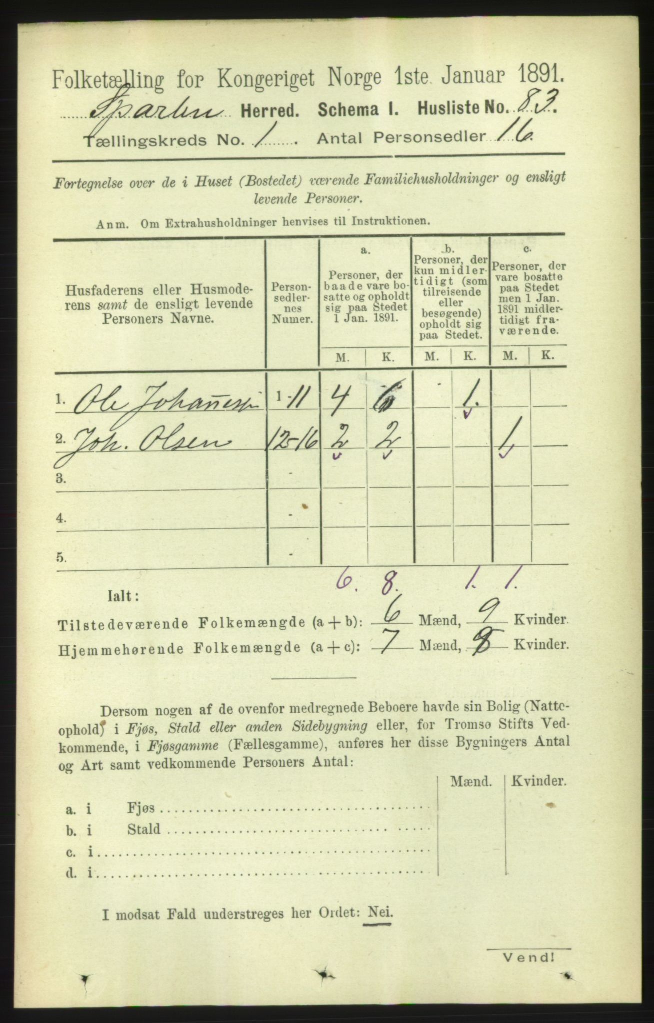 RA, Folketelling 1891 for 1731 Sparbu herred, 1891, s. 109