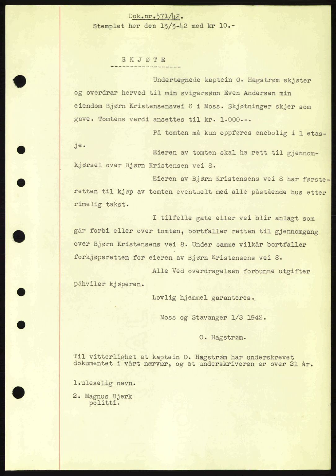 Moss sorenskriveri, SAO/A-10168: Pantebok nr. A9, 1941-1942, Dagboknr: 571/1942