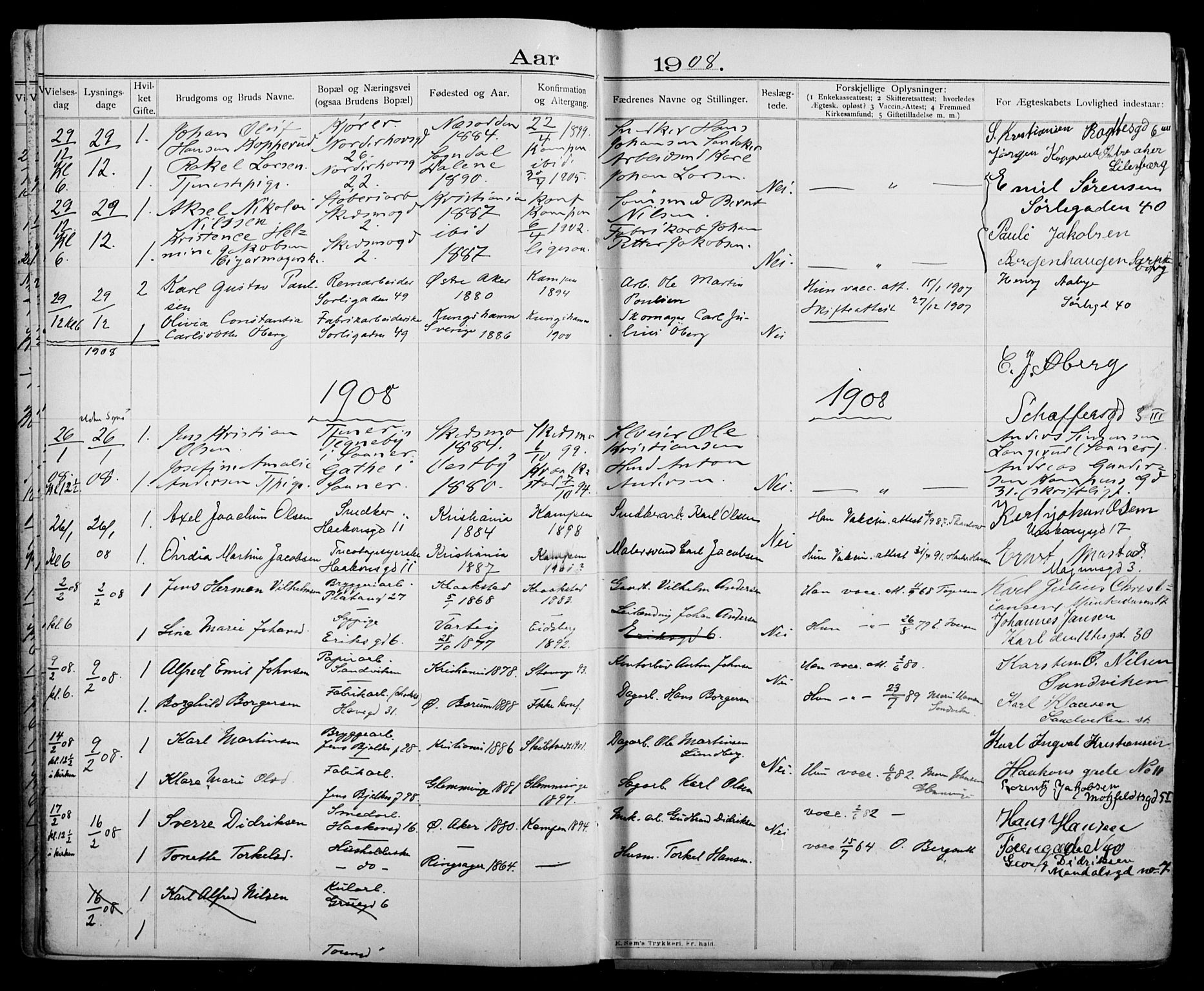 Kampen prestekontor Kirkebøker, AV/SAO-A-10853/H/Ha/L0003: Lysningsprotokoll nr. 3, 1907-1917
