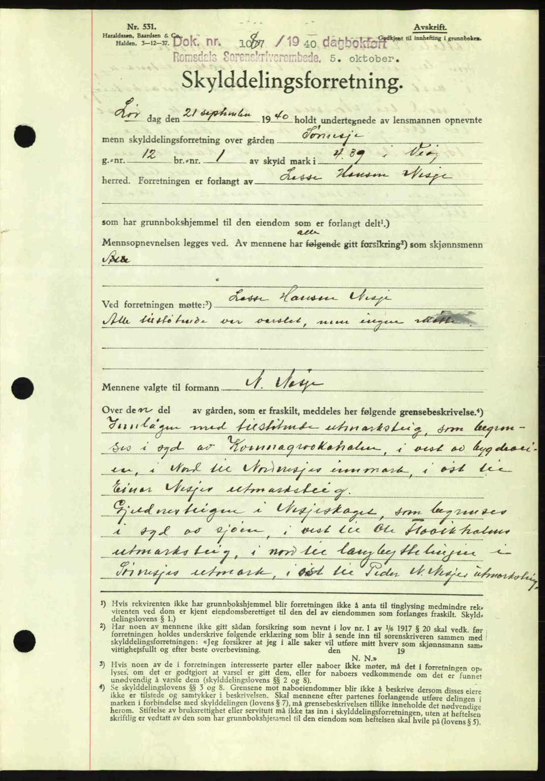 Romsdal sorenskriveri, AV/SAT-A-4149/1/2/2C: Pantebok nr. A8, 1939-1940, Dagboknr: 1087/1940