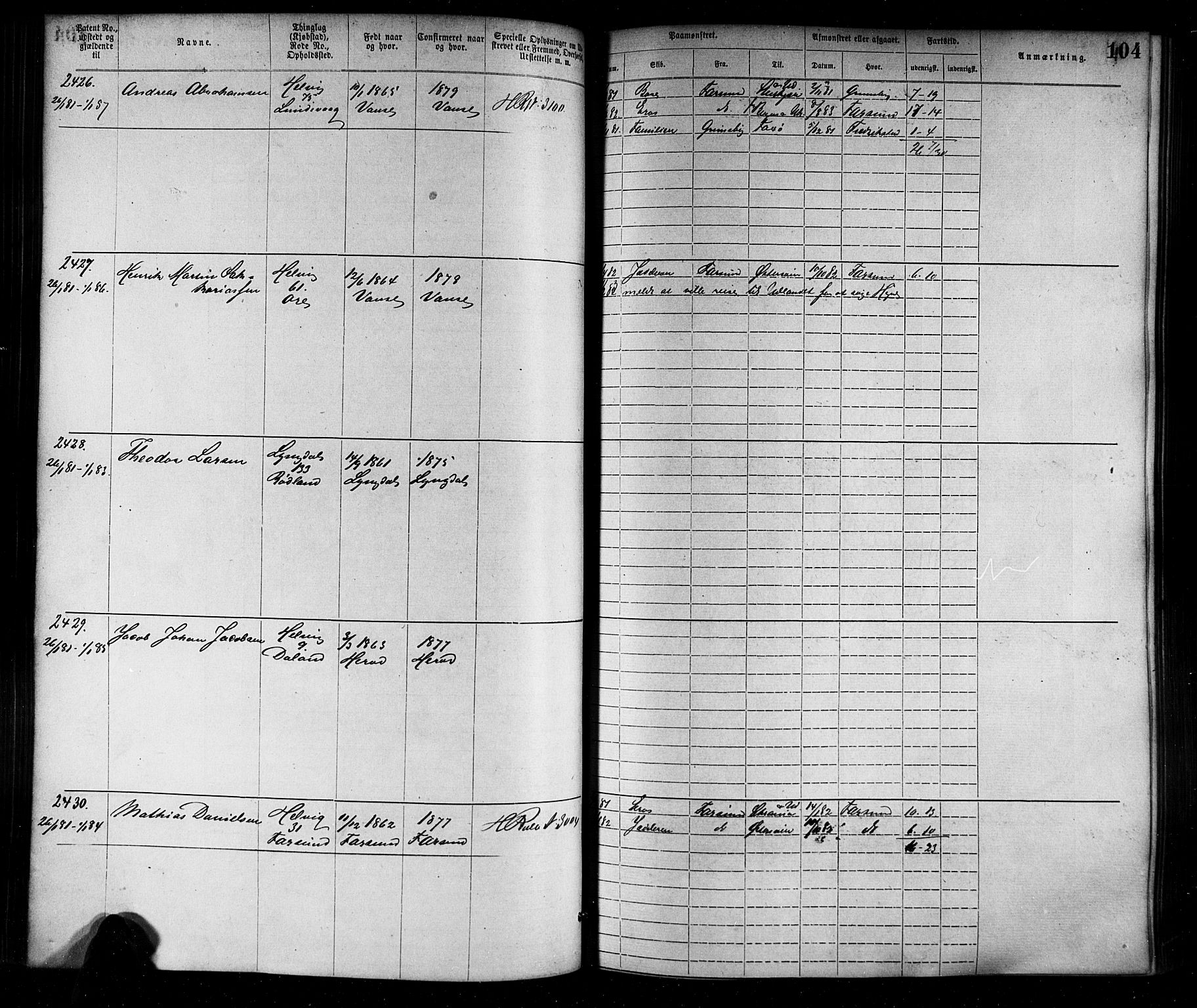 Farsund mønstringskrets, AV/SAK-2031-0017/F/Fa/L0006: Annotasjonsrulle nr 1911-3805 med register, Z-3, 1877-1894, s. 131