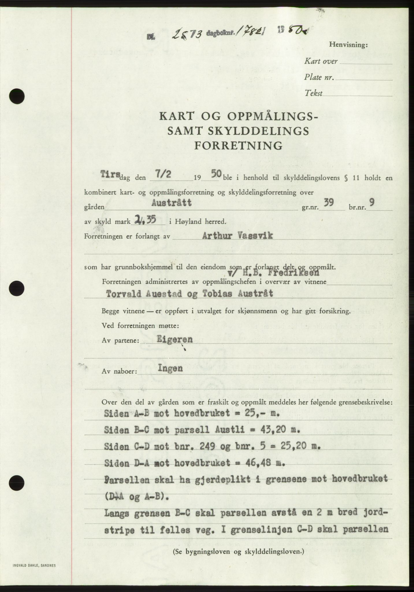 Jæren sorenskriveri, SAST/A-100310/03/G/Gba/L0107: Pantebok, 1950-1950, Dagboknr: 1782/1950