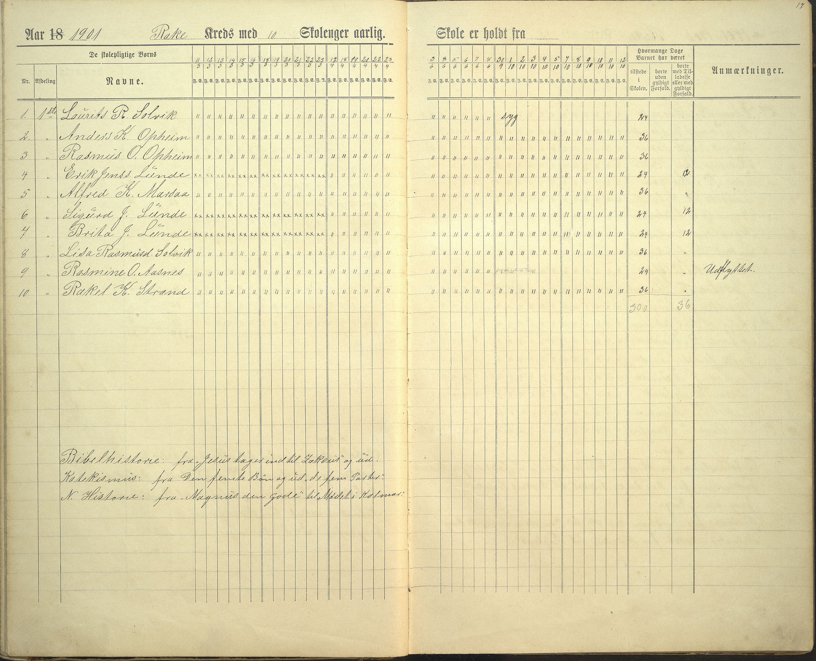 Innvik kommune. Rake skule, VLFK/K-14470.520.23/543/L0002: dagbok for Rake skule og Skarstein skule, 1894-1909, s. 17