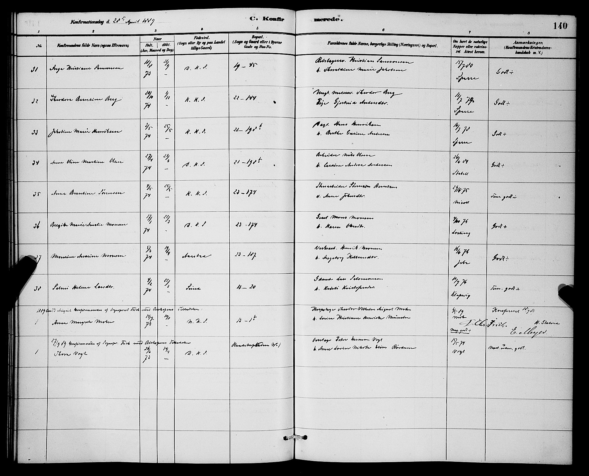 Korskirken sokneprestembete, AV/SAB-A-76101/H/Hab: Klokkerbok nr. C 3, 1880-1892, s. 140