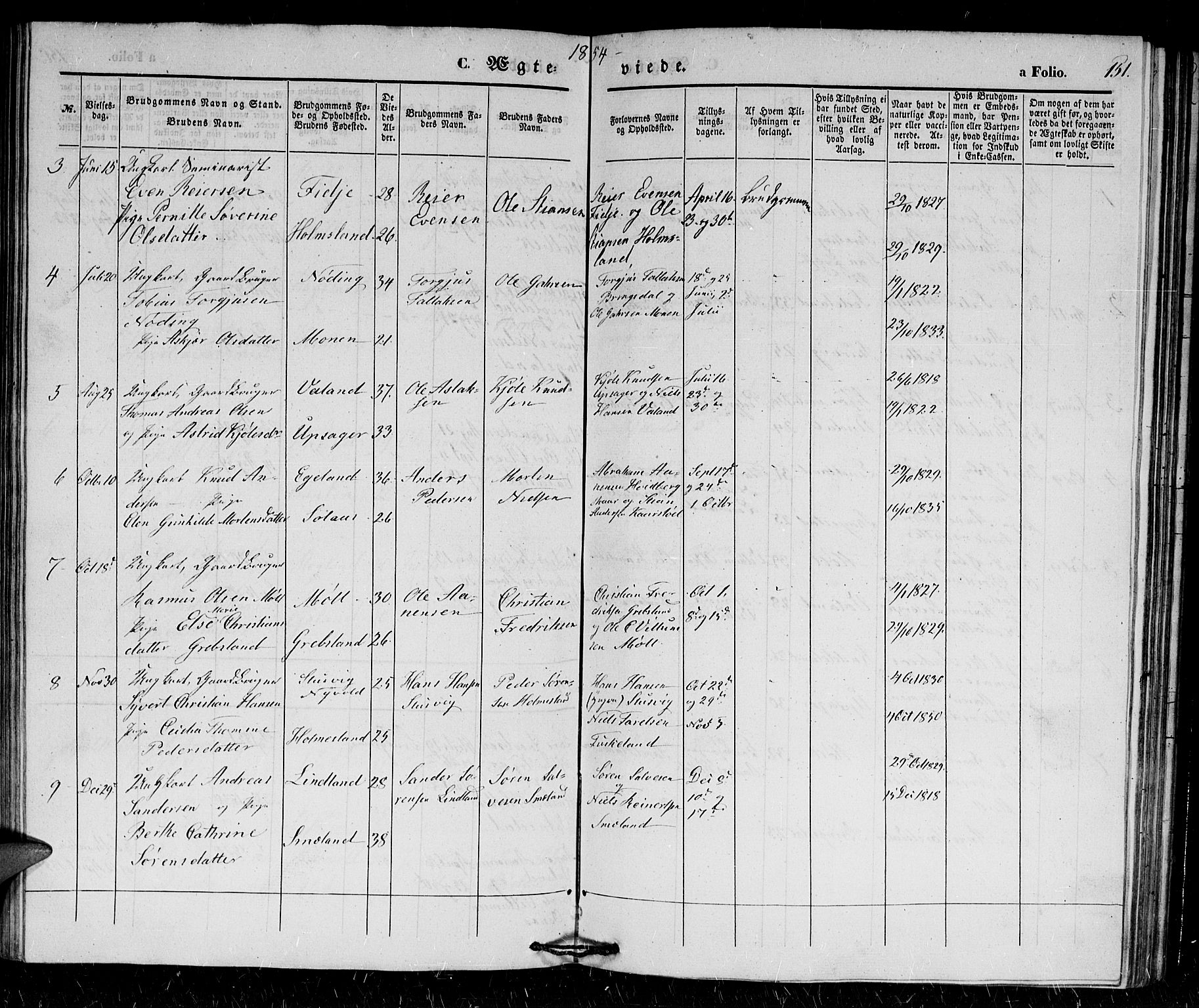 Holum sokneprestkontor, AV/SAK-1111-0022/F/Fb/Fba/L0003: Klokkerbok nr. B 3, 1850-1866, s. 151