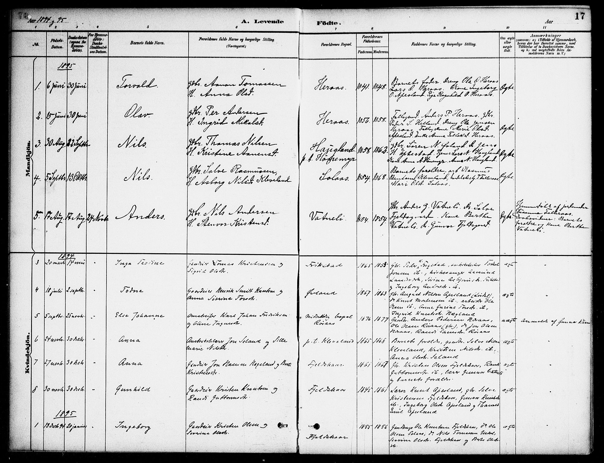 Bjelland sokneprestkontor, AV/SAK-1111-0005/F/Fa/Fab/L0004: Ministerialbok nr. A 4, 1887-1920, s. 18