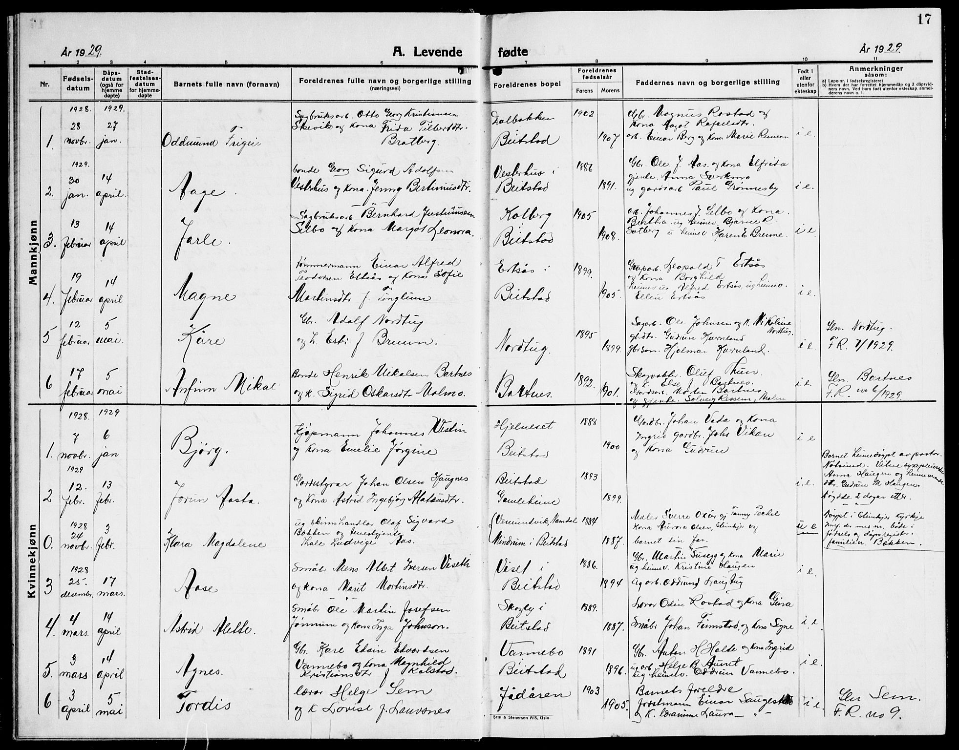 Ministerialprotokoller, klokkerbøker og fødselsregistre - Nord-Trøndelag, SAT/A-1458/741/L0403: Klokkerbok nr. 741C04, 1925-1944, s. 17