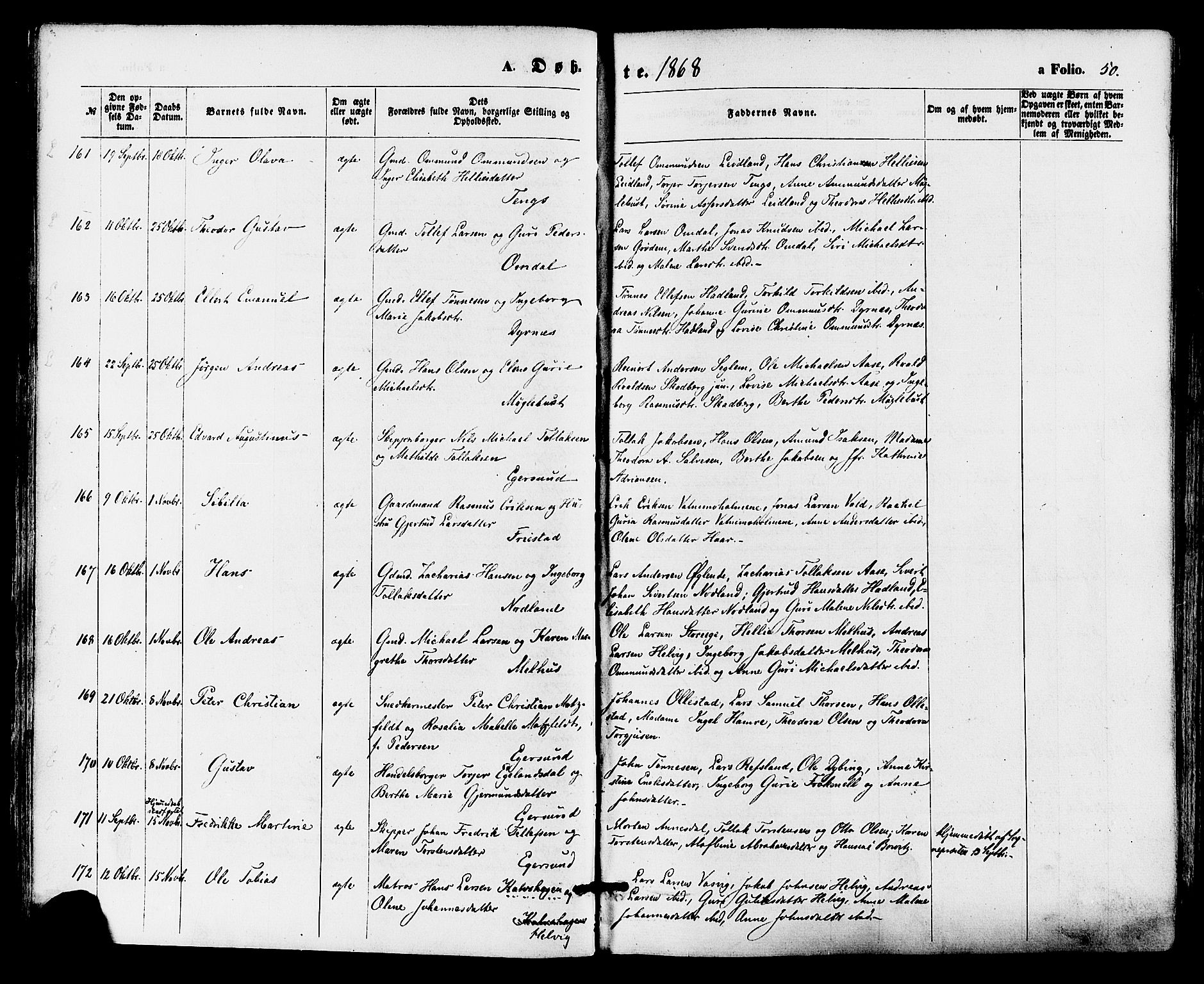 Eigersund sokneprestkontor, AV/SAST-A-101807/S08/L0014: Ministerialbok nr. A 13, 1866-1878, s. 50