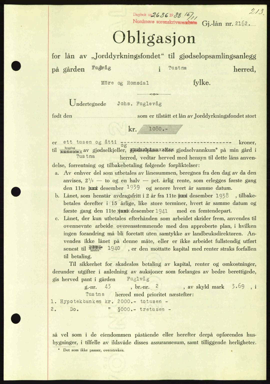 Nordmøre sorenskriveri, AV/SAT-A-4132/1/2/2Ca: Pantebok nr. B84, 1938-1939, Dagboknr: 2636/1938