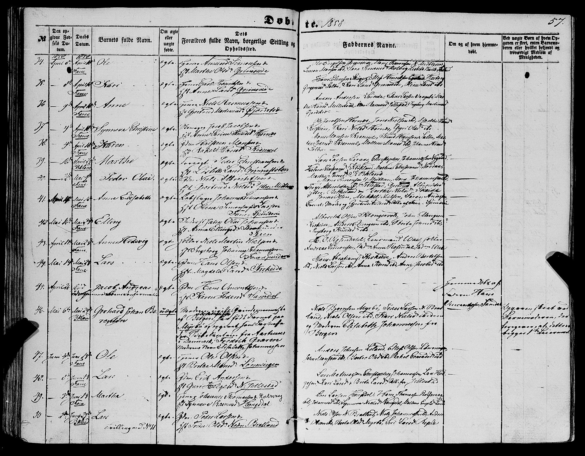 Fana Sokneprestembete, AV/SAB-A-75101/H/Haa/Haaa/L0011: Ministerialbok nr. A 11, 1851-1862, s. 57