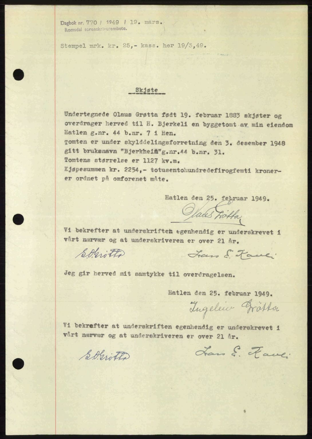 Romsdal sorenskriveri, SAT/A-4149/1/2/2C: Pantebok nr. A29, 1949-1949, Dagboknr: 770/1949