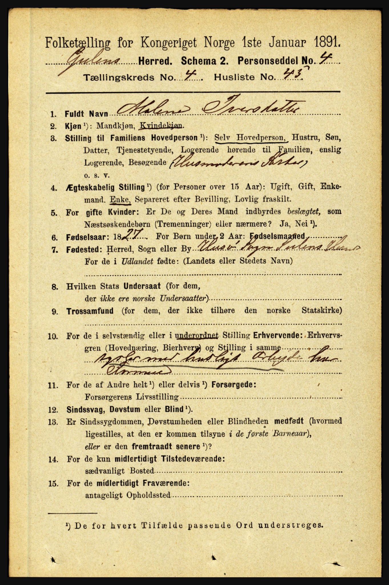 RA, Folketelling 1891 for 1411 Gulen herred, 1891, s. 1543