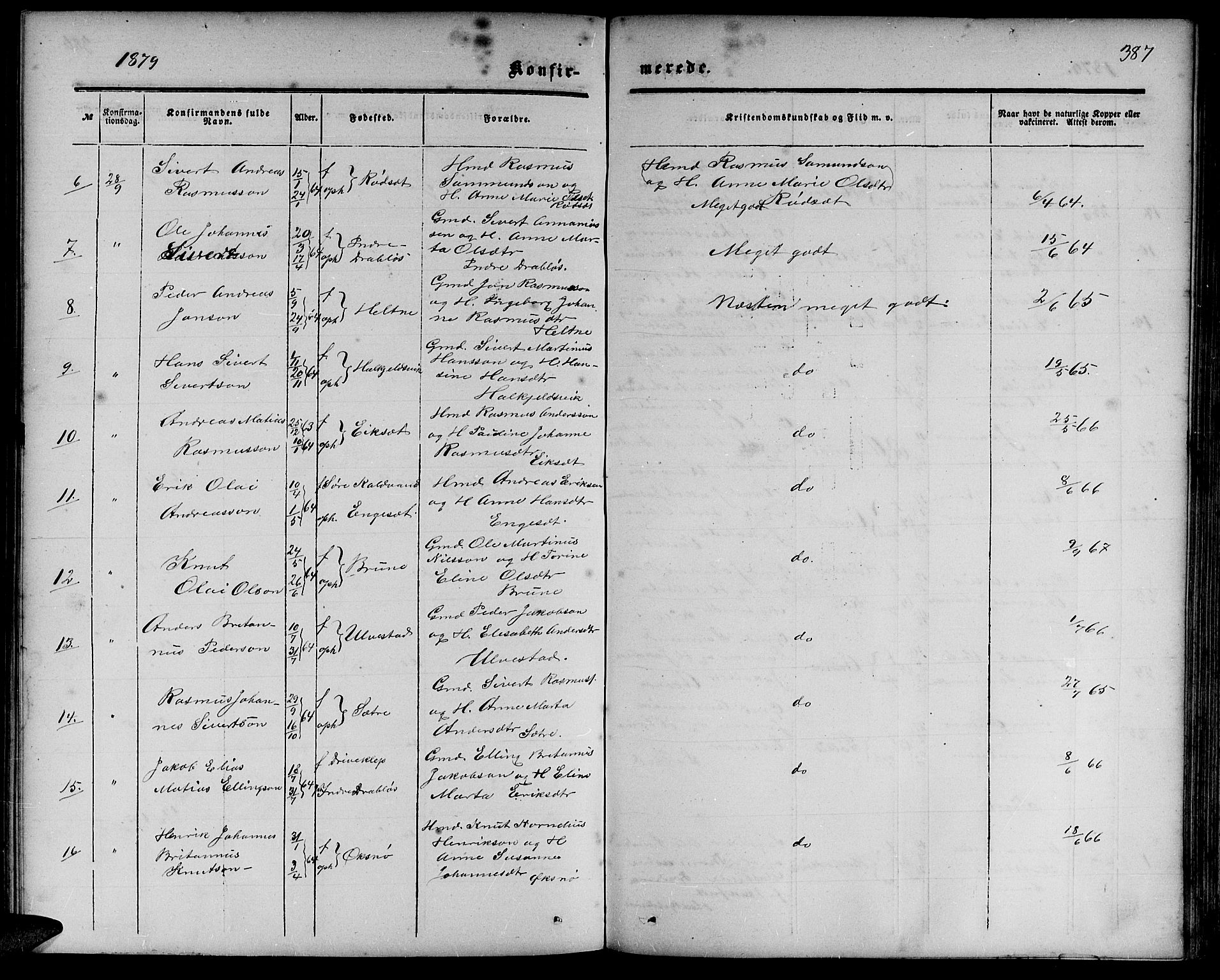 Ministerialprotokoller, klokkerbøker og fødselsregistre - Møre og Romsdal, AV/SAT-A-1454/511/L0157: Klokkerbok nr. 511C03, 1864-1884, s. 387