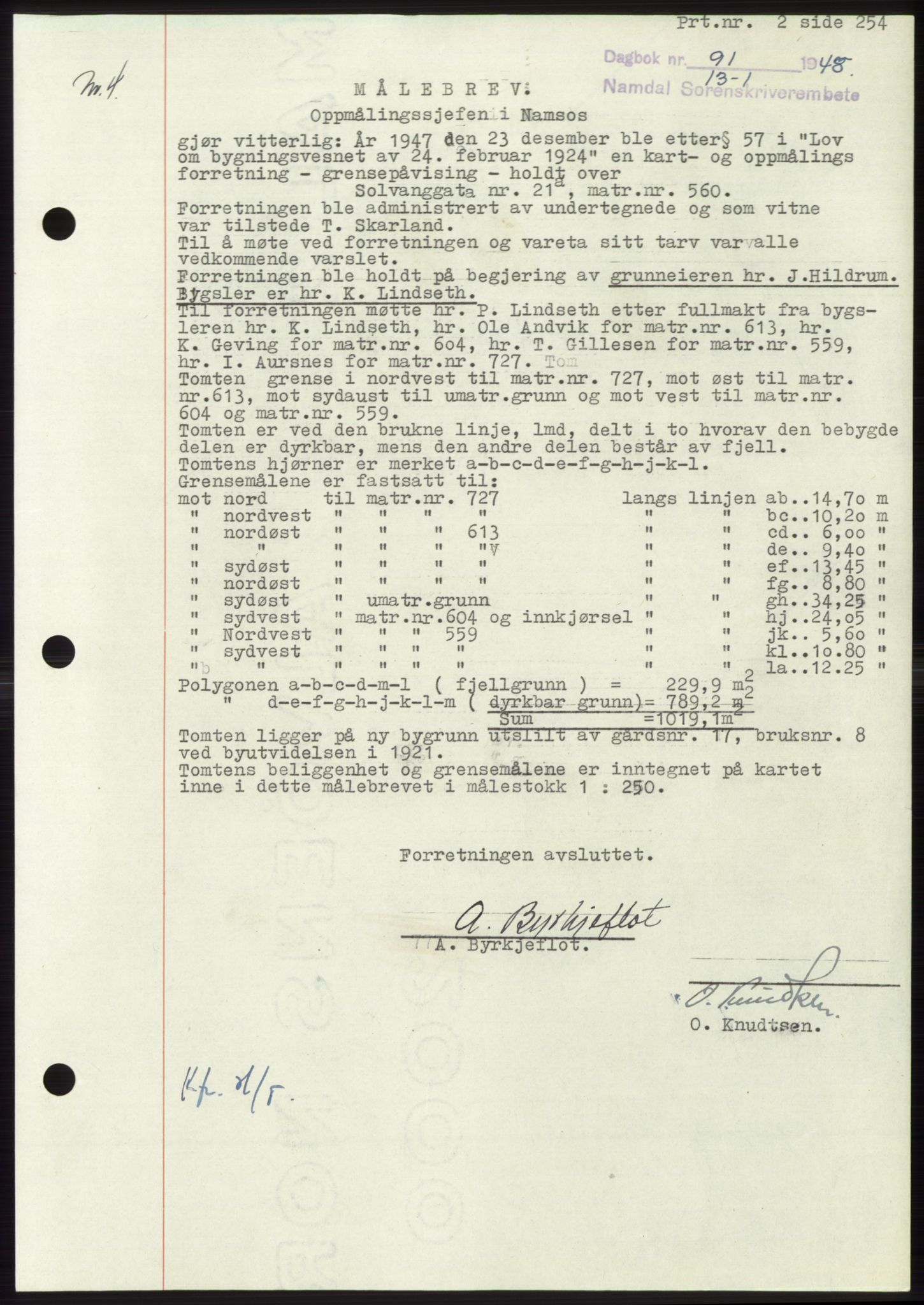 Namdal sorenskriveri, SAT/A-4133/1/2/2C: Pantebok nr. -, 1947-1948, Dagboknr: 91/1948