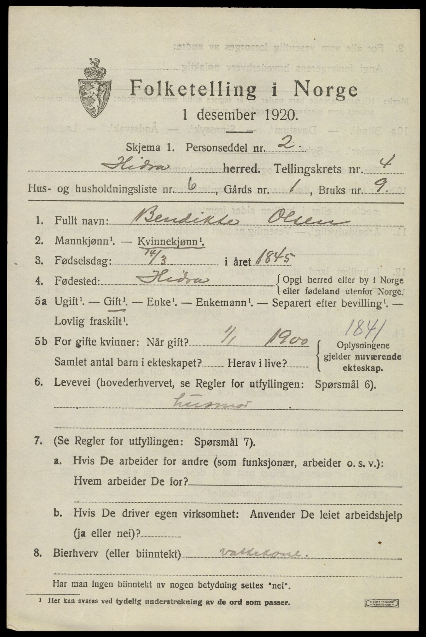 SAK, Folketelling 1920 for 1042 Hidra herred, 1920, s. 2116