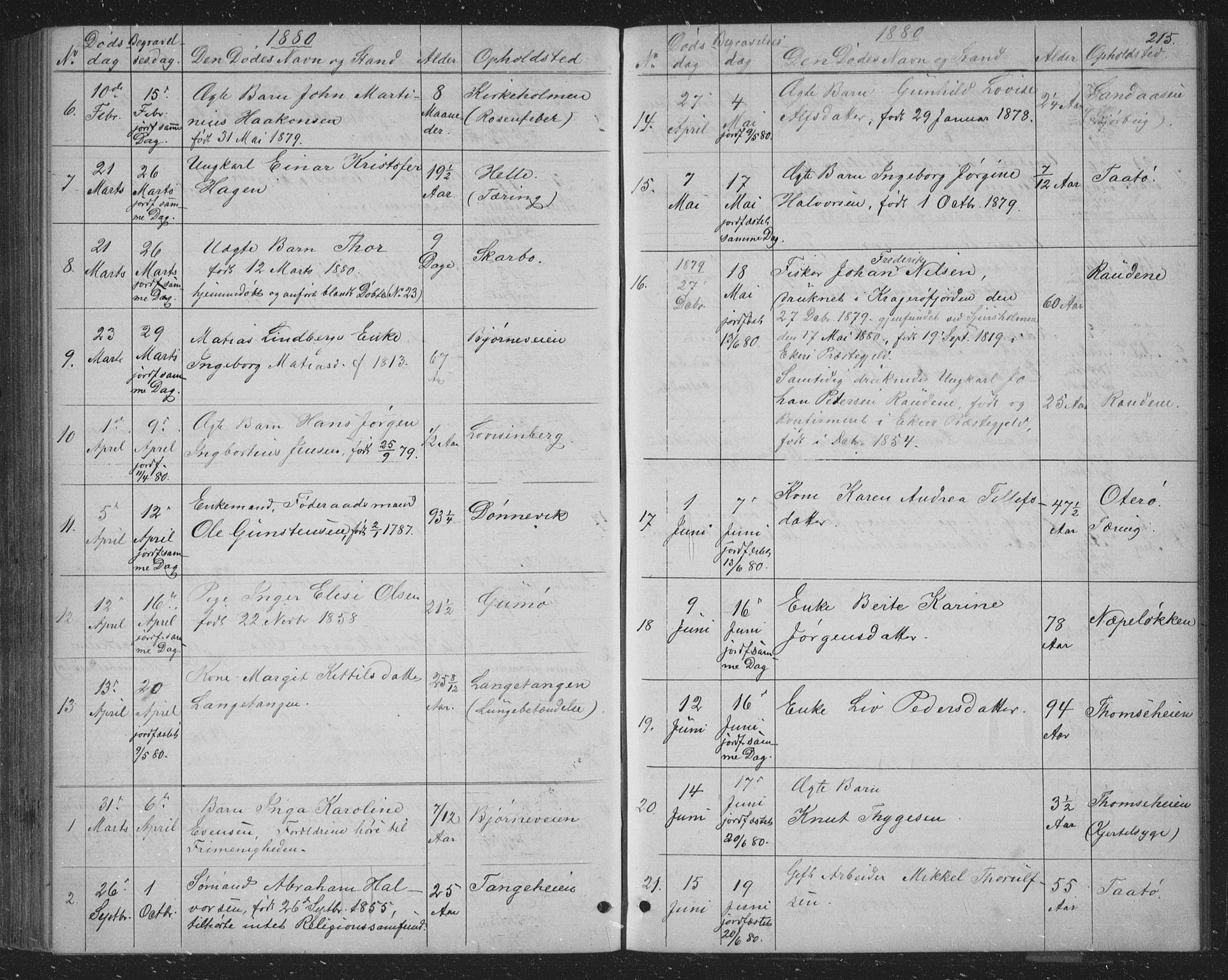 Skåtøy kirkebøker, AV/SAKO-A-304/G/Ga/L0002: Klokkerbok nr. I 2, 1872-1884, s. 215