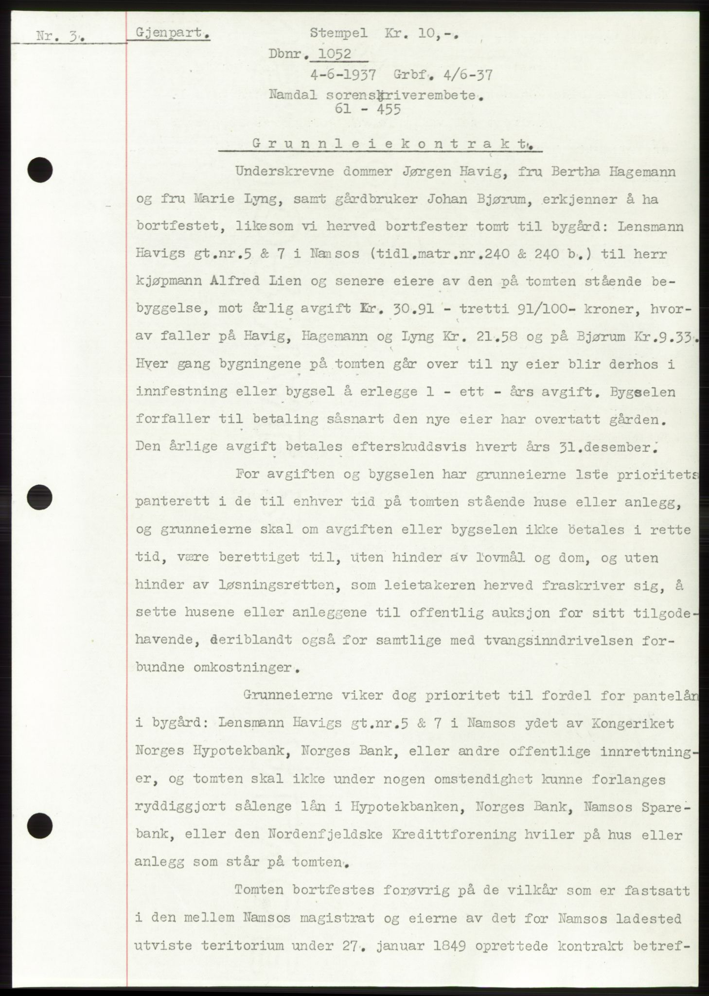 Namdal sorenskriveri, SAT/A-4133/1/2/2C: Pantebok nr. -, 1937-1939, Tingl.dato: 04.06.1937