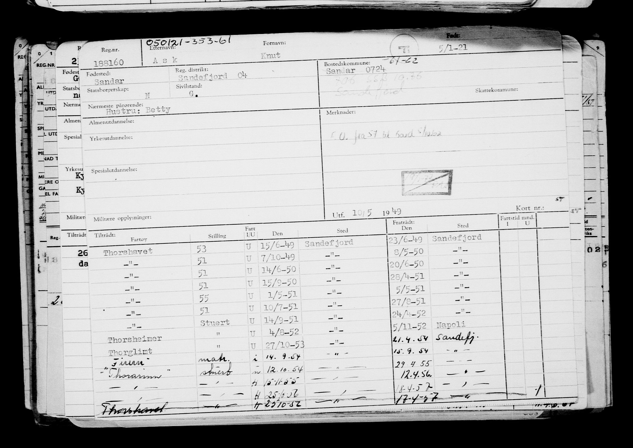 Direktoratet for sjømenn, AV/RA-S-3545/G/Gb/L0189: Hovedkort, 1921, s. 95