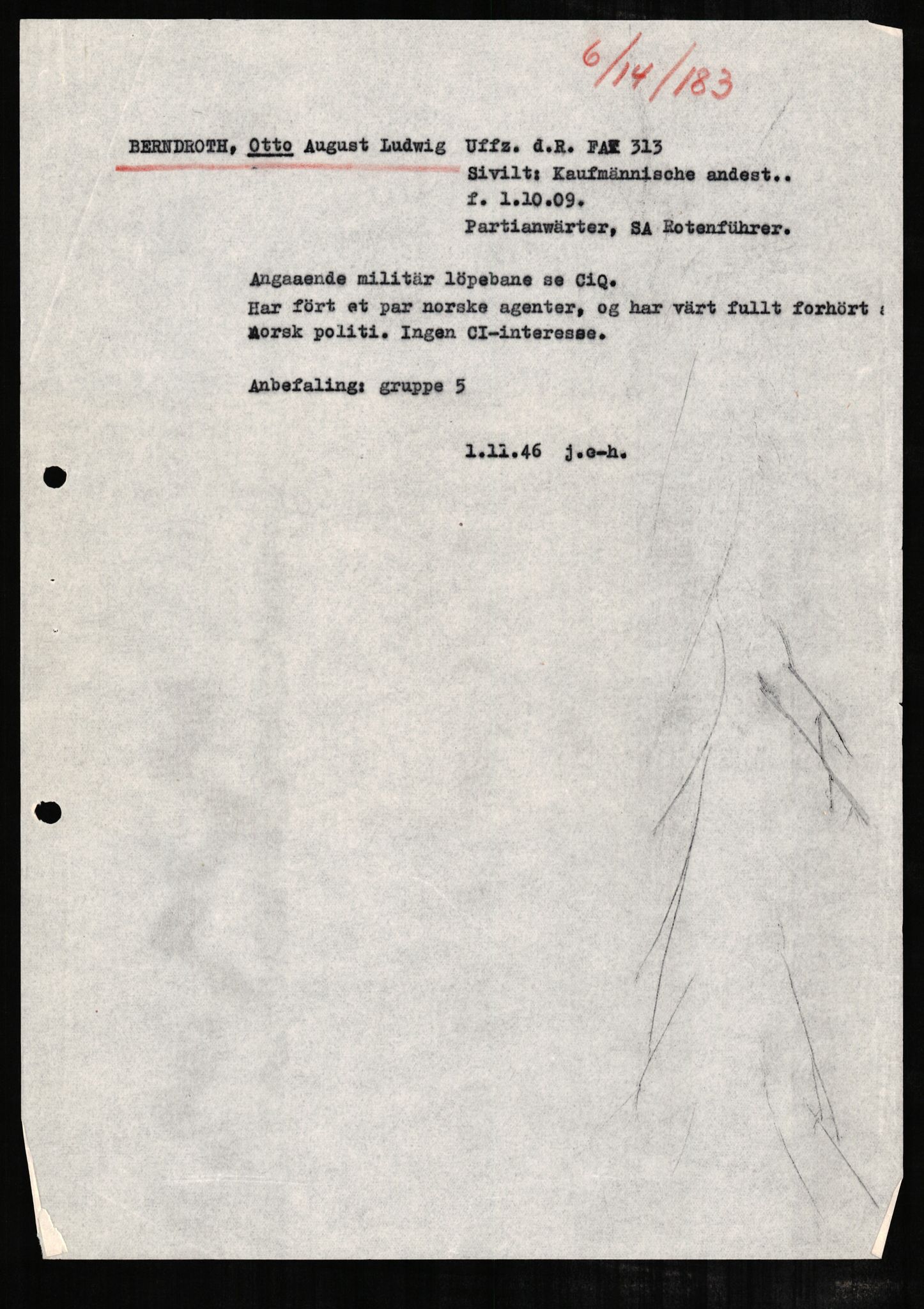 Forsvaret, Forsvarets overkommando II, AV/RA-RAFA-3915/D/Db/L0002: CI Questionaires. Tyske okkupasjonsstyrker i Norge. Tyskere., 1945-1946, s. 577