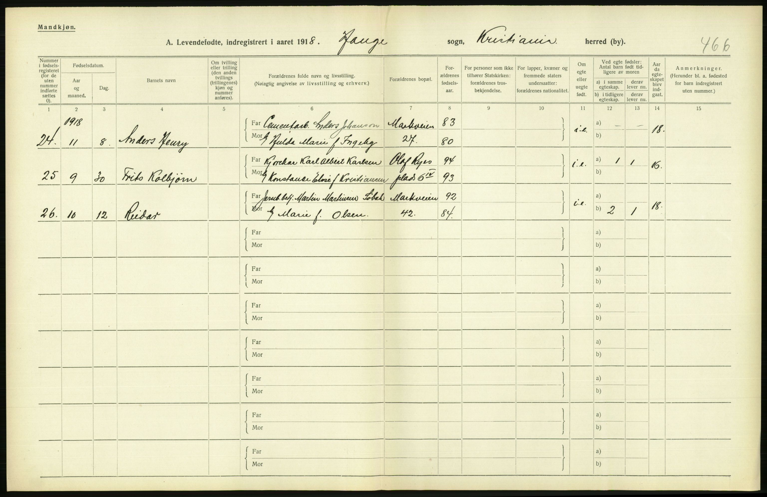 Statistisk sentralbyrå, Sosiodemografiske emner, Befolkning, AV/RA-S-2228/D/Df/Dfb/Dfbh/L0008: Kristiania: Levendefødte menn og kvinner., 1918, s. 672