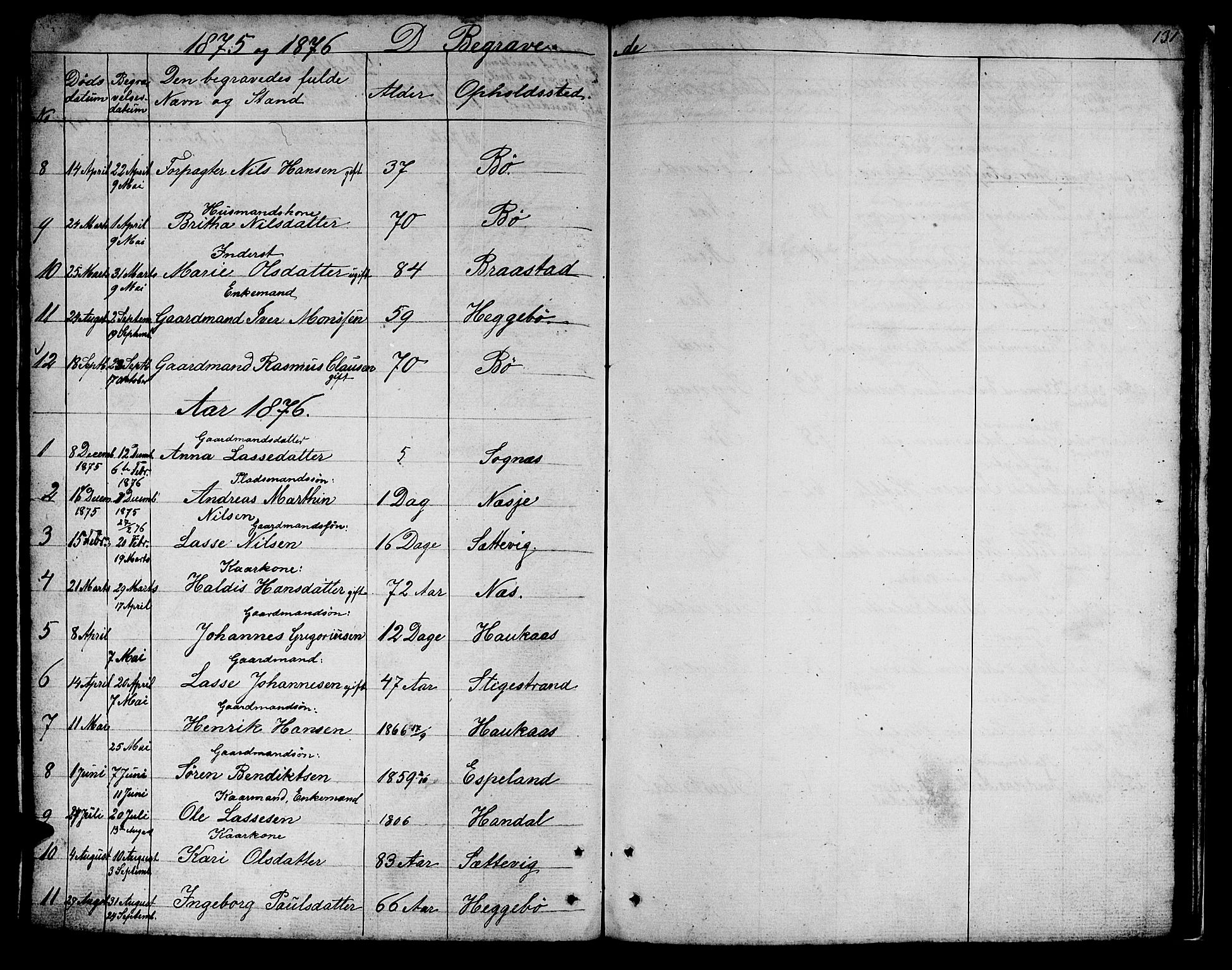 Hyllestad sokneprestembete, AV/SAB-A-80401: Klokkerbok nr. B 1, 1854-1889, s. 131