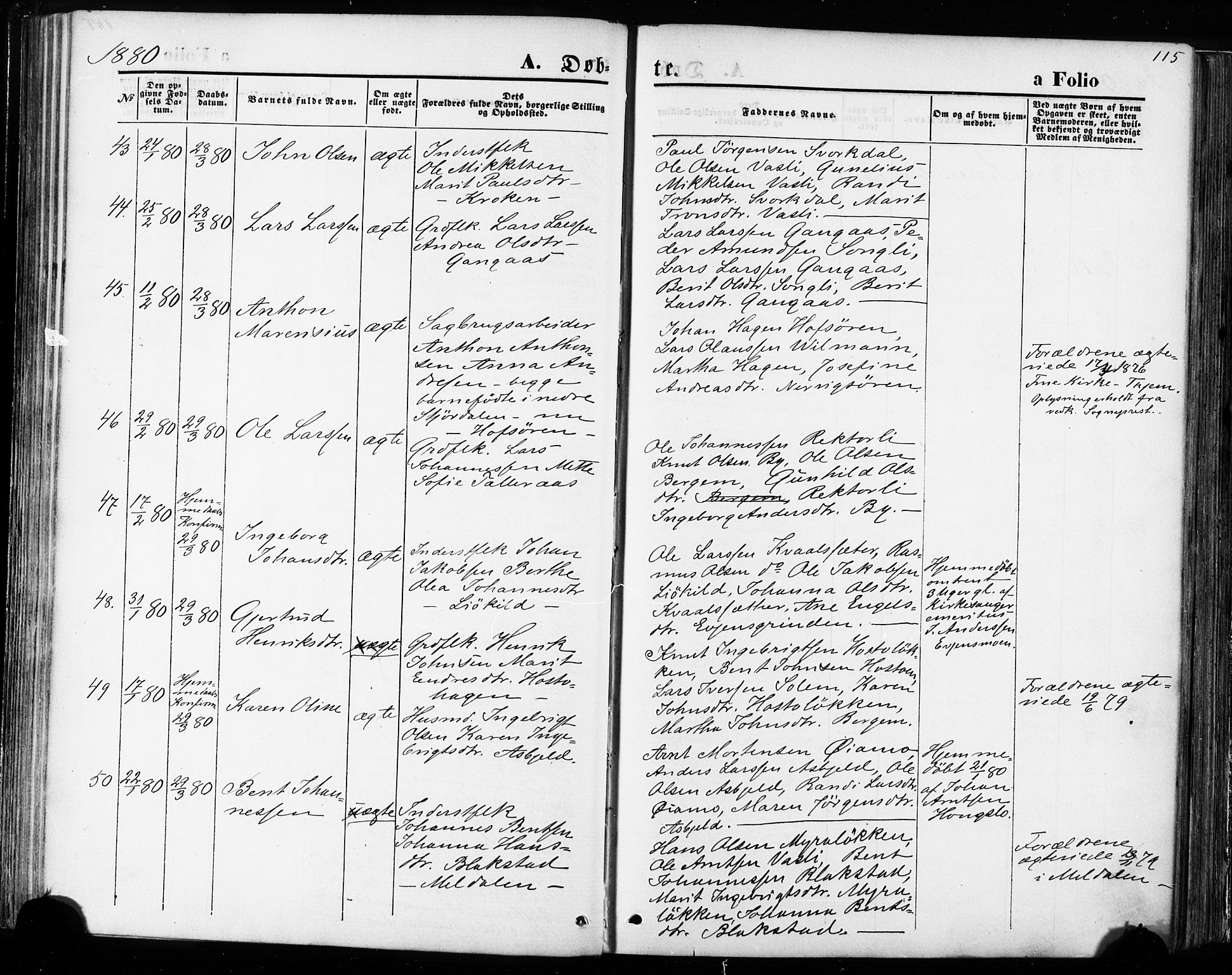 Ministerialprotokoller, klokkerbøker og fødselsregistre - Sør-Trøndelag, SAT/A-1456/668/L0807: Ministerialbok nr. 668A07, 1870-1880, s. 115