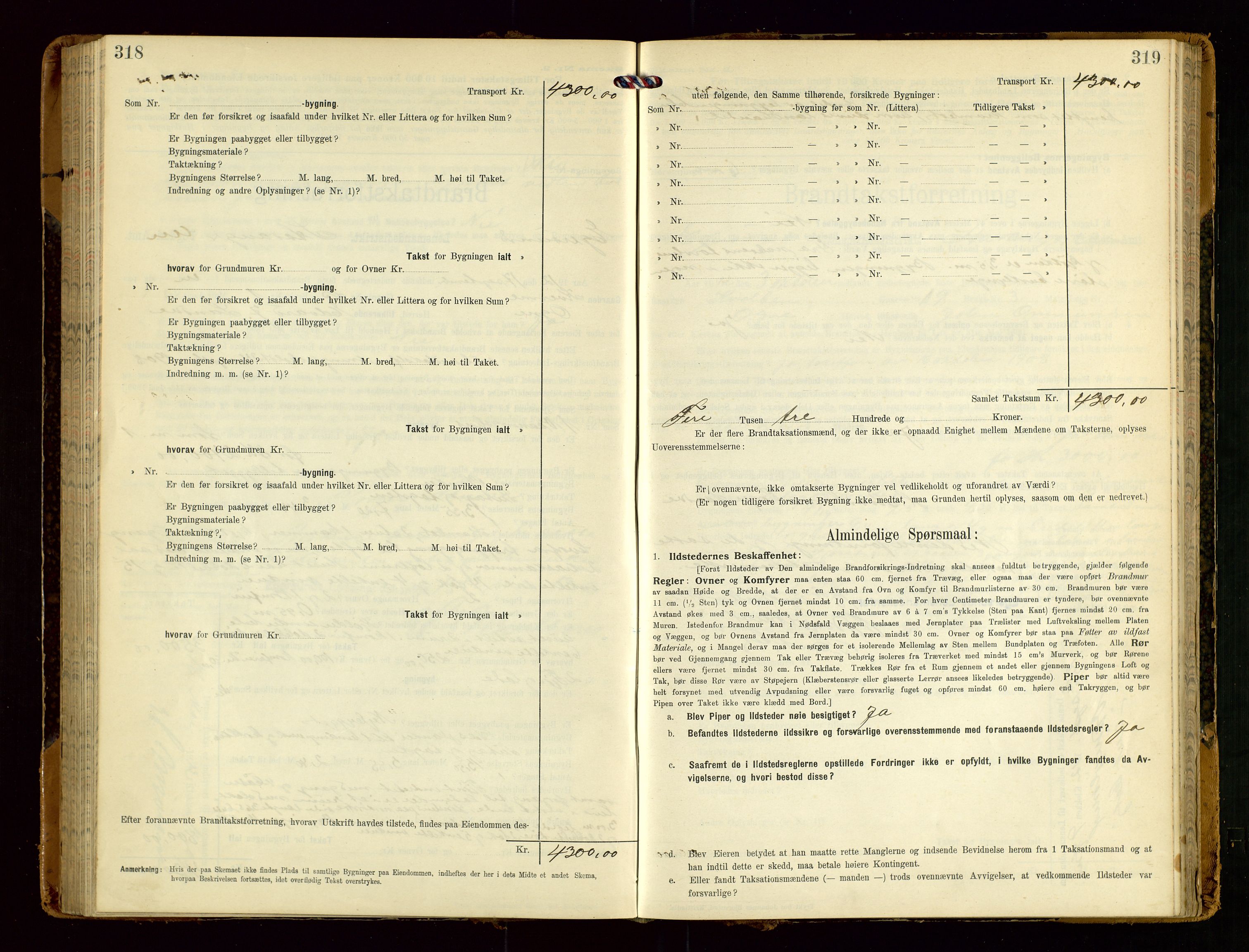 Eigersund lensmannskontor, AV/SAST-A-100171/Gob/L0002: "Brandtakstprotokol", 1910-1916, s. 318-319