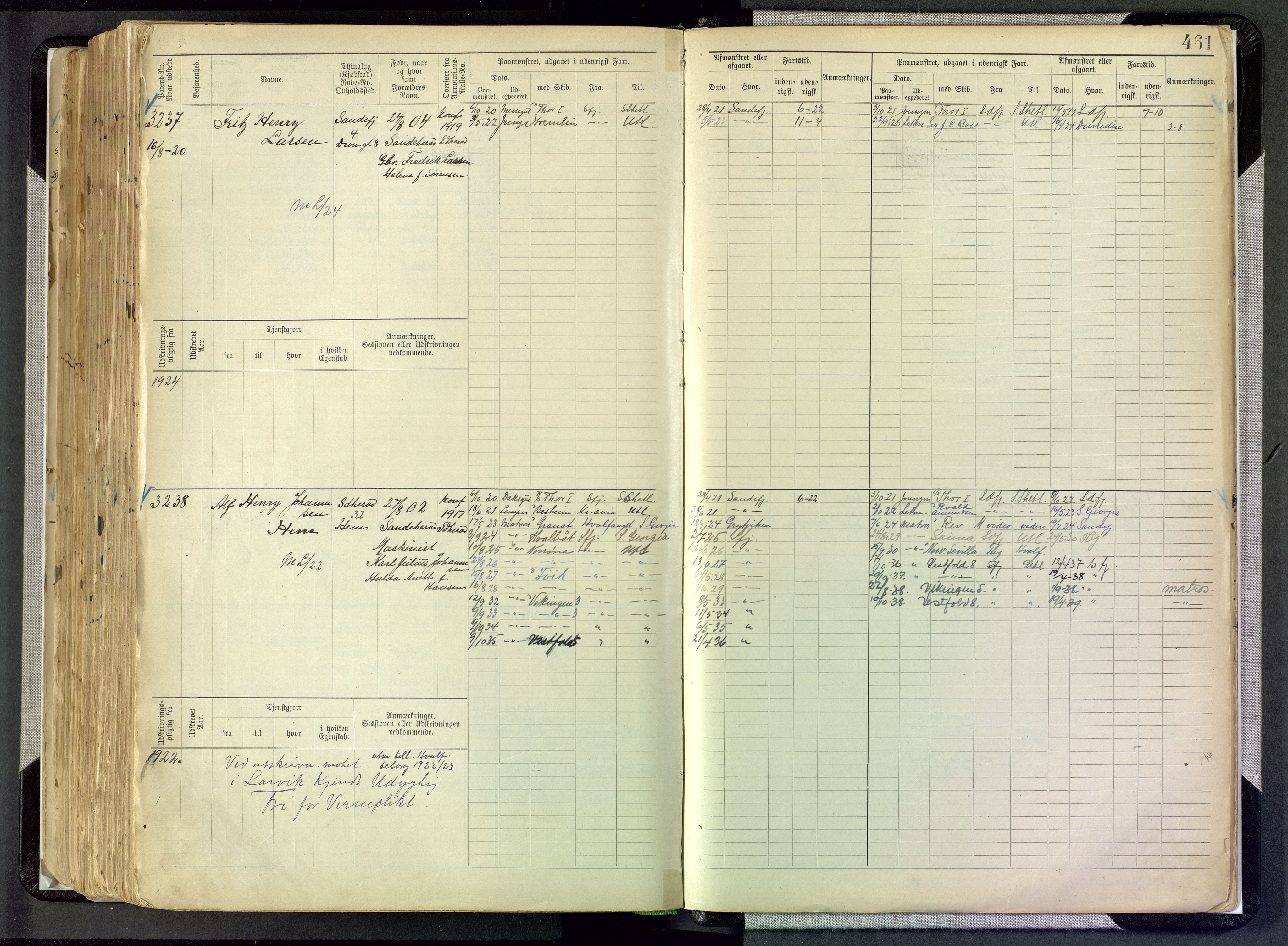 Sandefjord innrulleringskontor, SAKO/A-788/F/Fb/L0008: Hovedrulle, 1897, s. 461