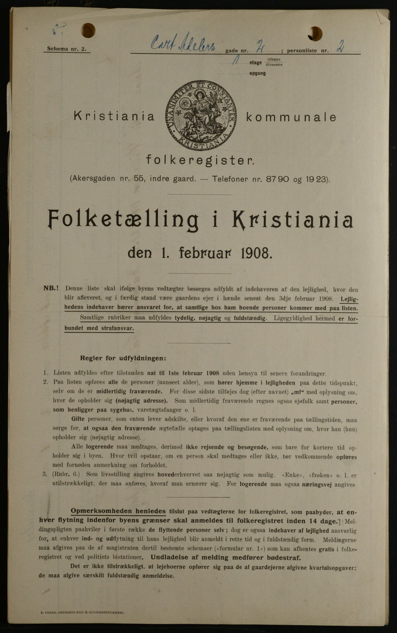 OBA, Kommunal folketelling 1.2.1908 for Kristiania kjøpstad, 1908, s. 12736