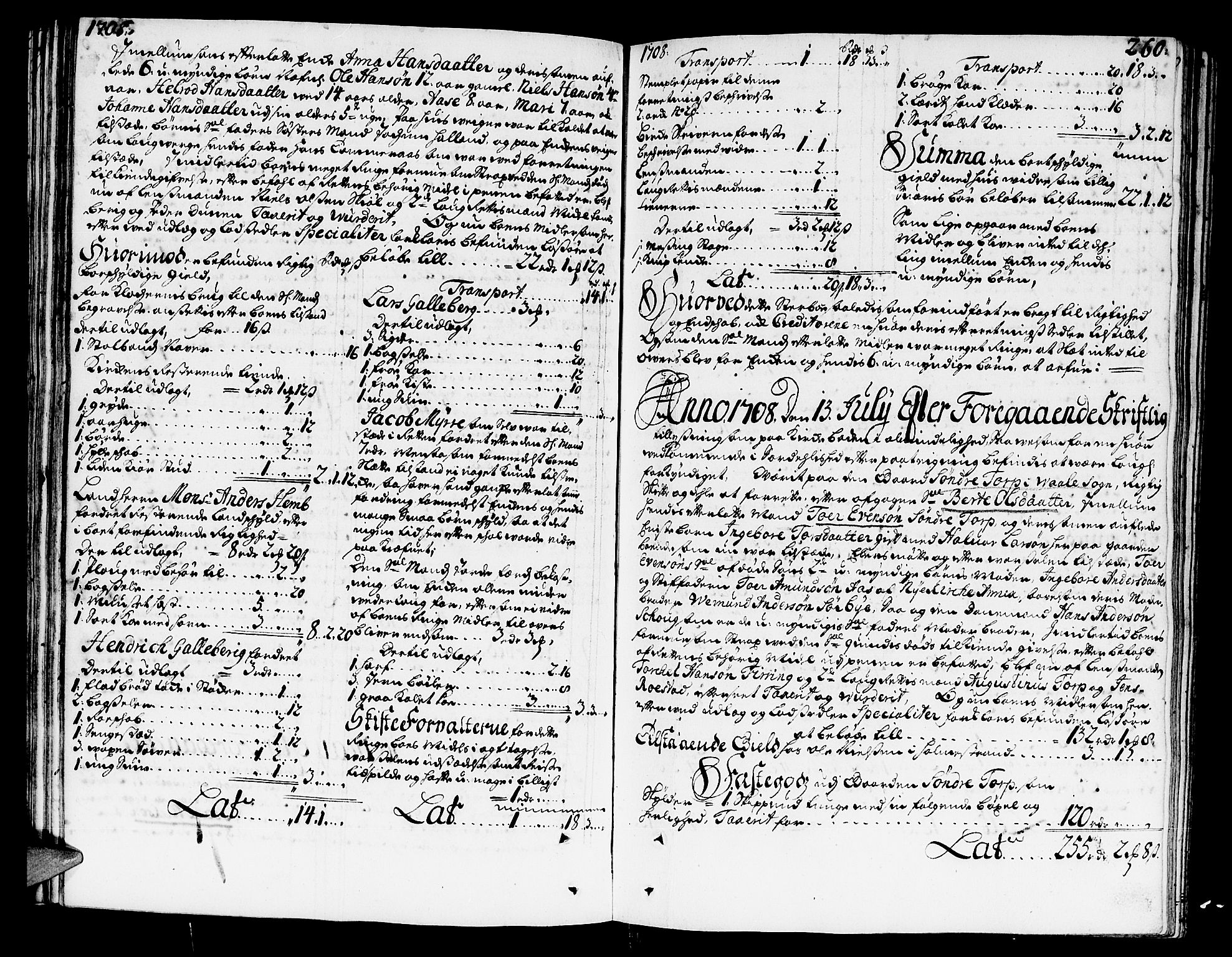 Nordre Jarlsberg sorenskriveri, SAKO/A-80/H/Hc/L0005: Skifteprotokoll, 1702-1709, s. 259b-260a