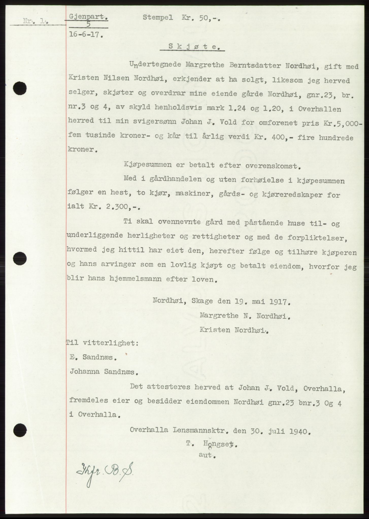 Namdal sorenskriveri, SAT/A-4133/1/2/2C: Pantebok nr. -, 1916-1921, Tingl.dato: 16.06.1917