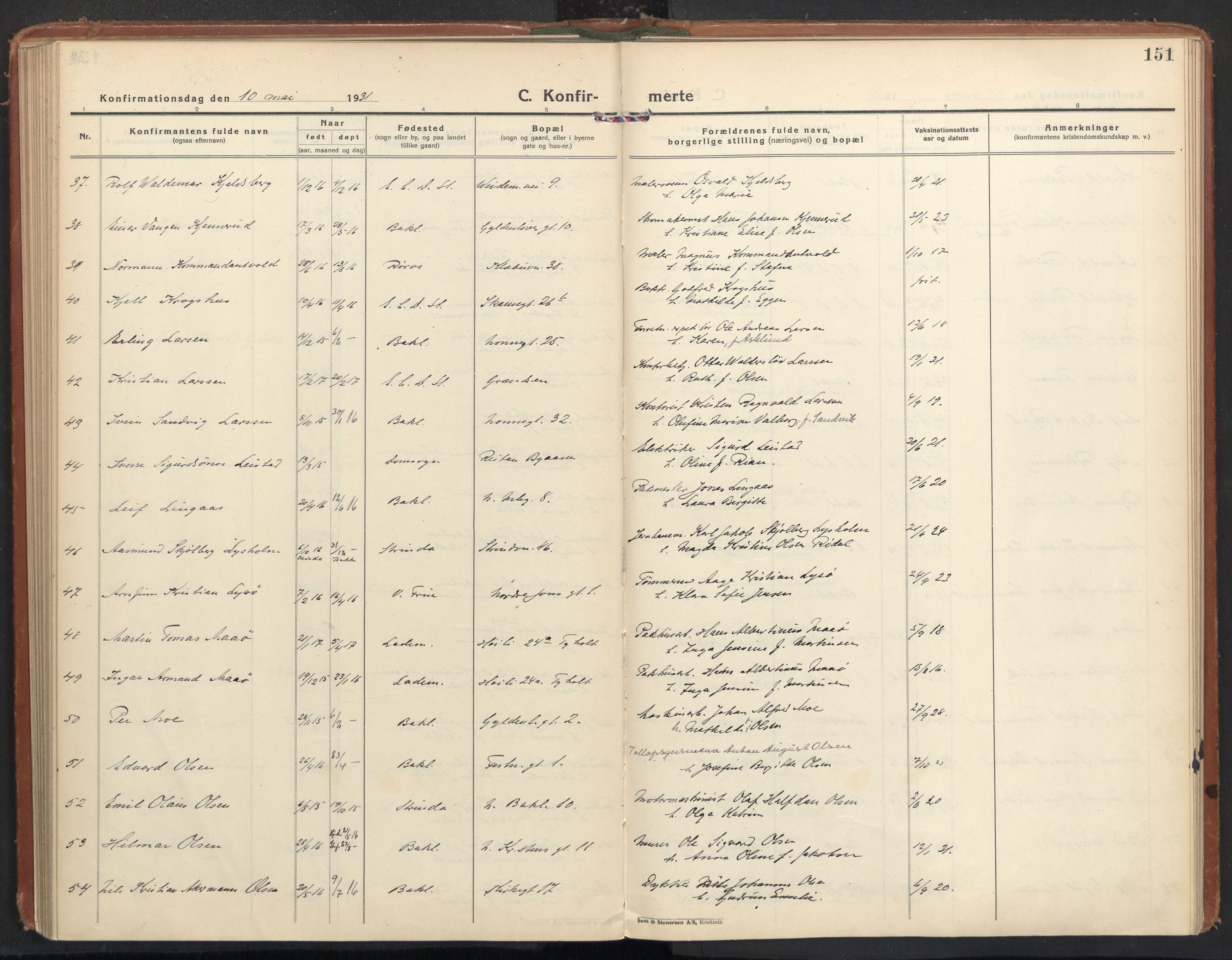 Ministerialprotokoller, klokkerbøker og fødselsregistre - Sør-Trøndelag, SAT/A-1456/604/L0208: Ministerialbok nr. 604A28, 1923-1937, s. 151