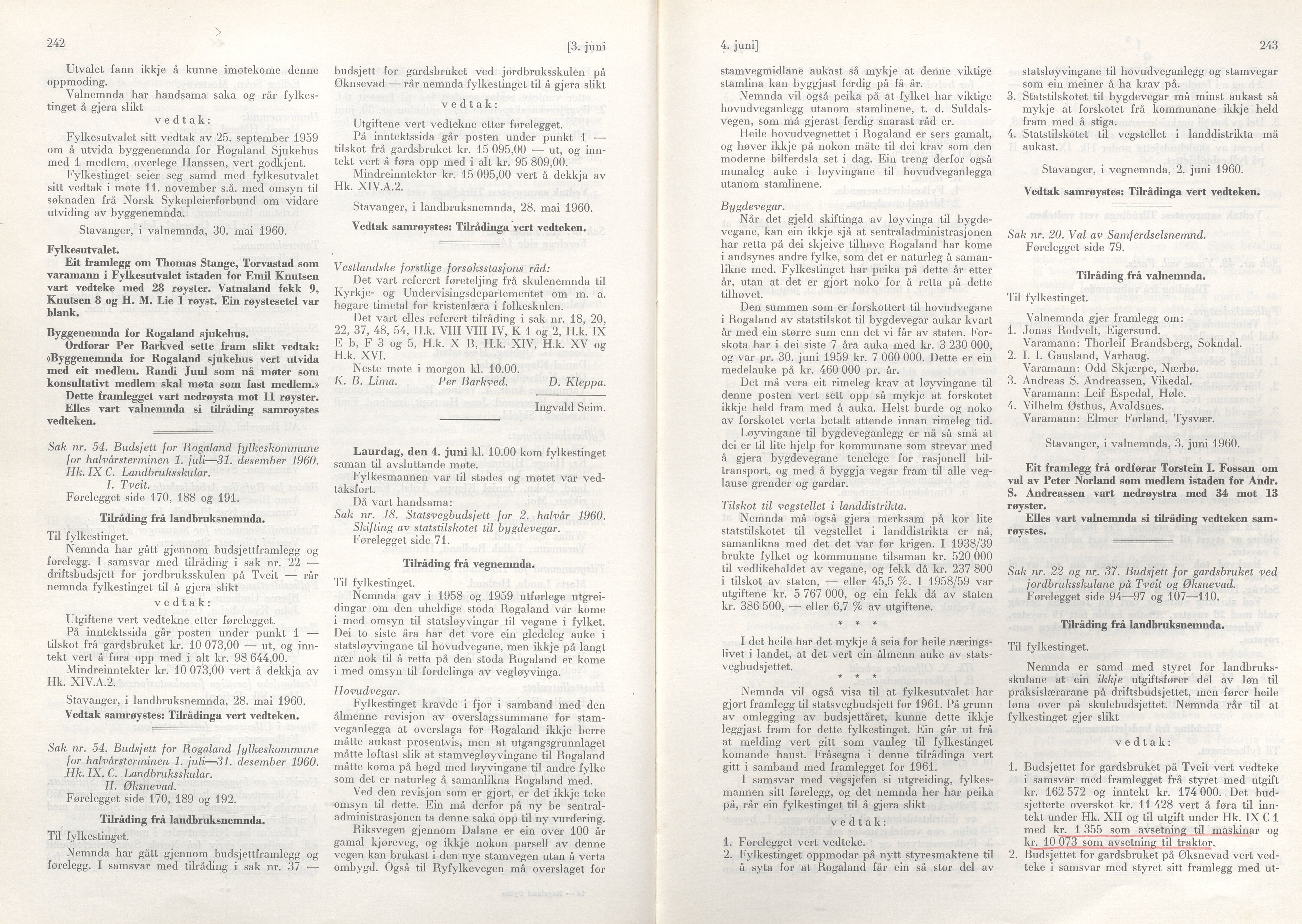 Rogaland fylkeskommune - Fylkesrådmannen , IKAR/A-900/A/Aa/Aaa/L0079: Møtebok , 1960, s. 242-243