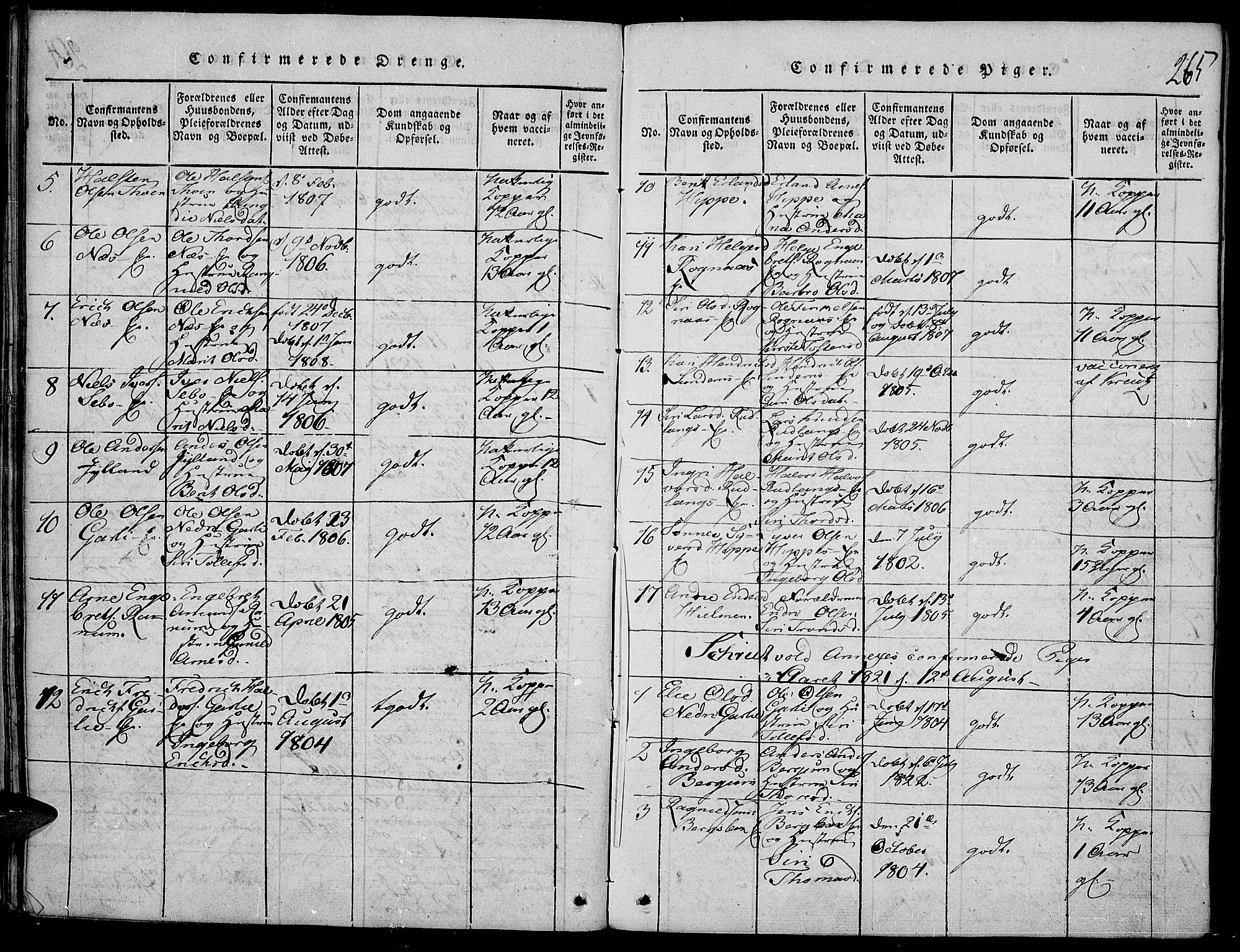 Nord-Aurdal prestekontor, AV/SAH-PREST-132/H/Ha/Haa/L0002: Ministerialbok nr. 2, 1816-1828, s. 265