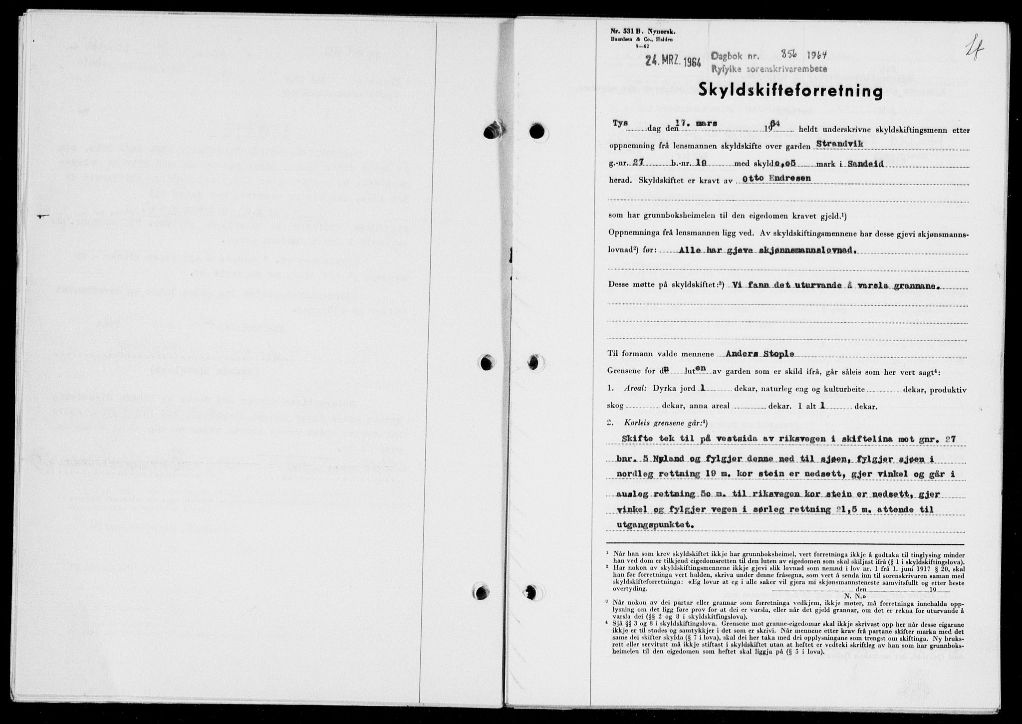 Ryfylke tingrett, SAST/A-100055/001/II/IIB: Pantebok nr. 143-152, 1962-1964, Dagboknr: 856/1964