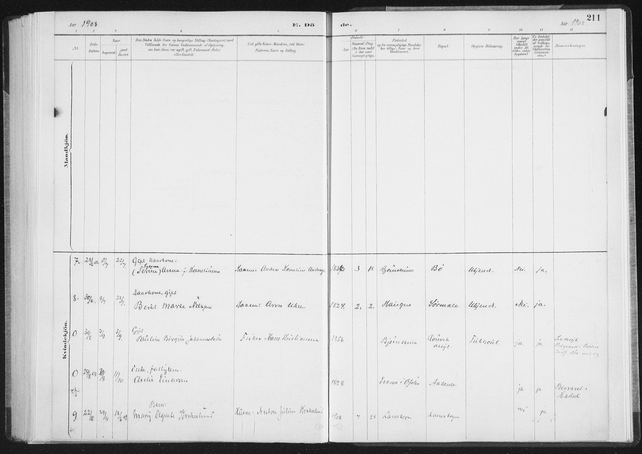 Ministerialprotokoller, klokkerbøker og fødselsregistre - Nordland, AV/SAT-A-1459/898/L1422: Ministerialbok nr. 898A02, 1887-1908, s. 211