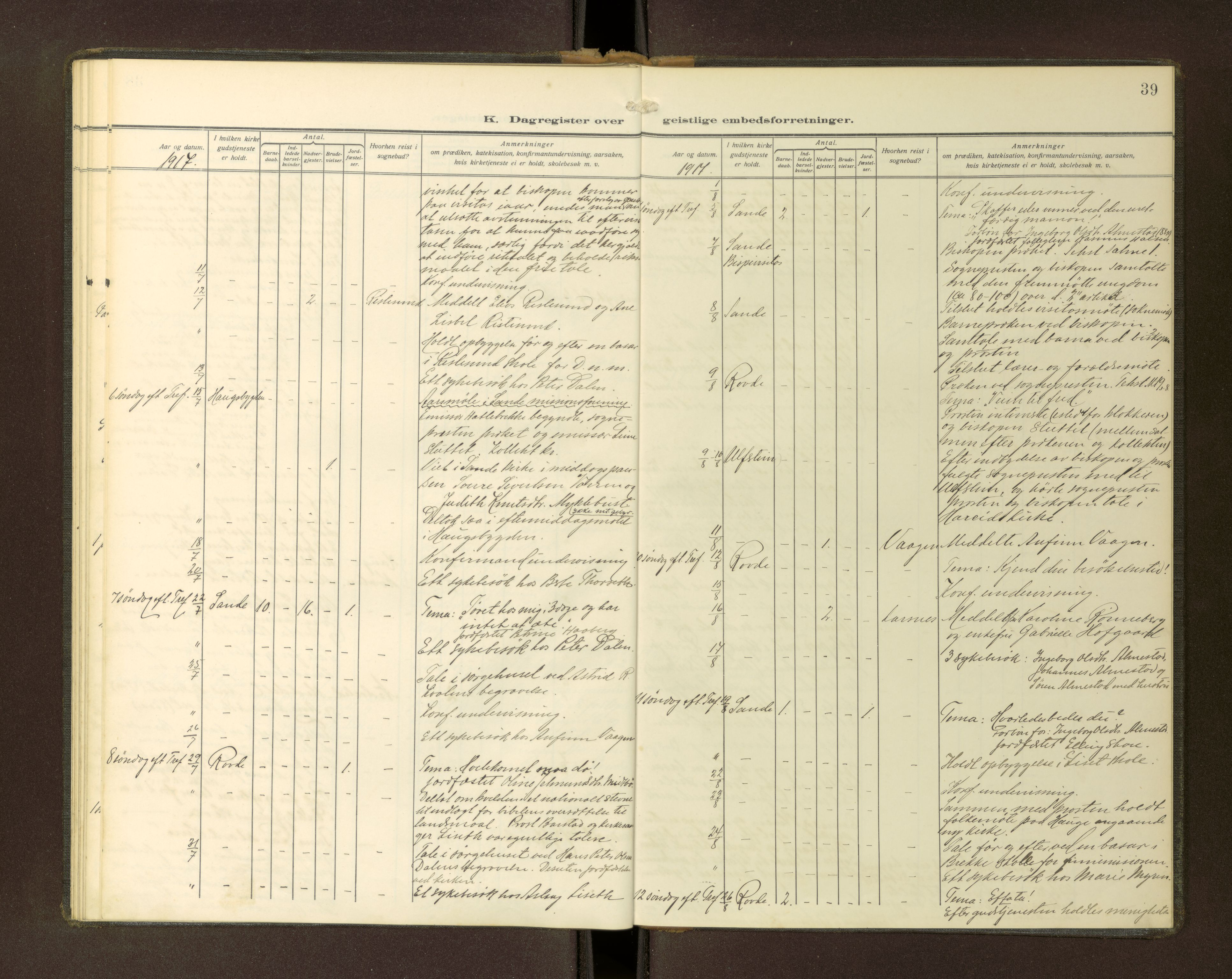 Ministerialprotokoller, klokkerbøker og fødselsregistre - Møre og Romsdal, AV/SAT-A-1454/503/L0039: Dagsregister nr. 503---, 1913-1918, s. 39