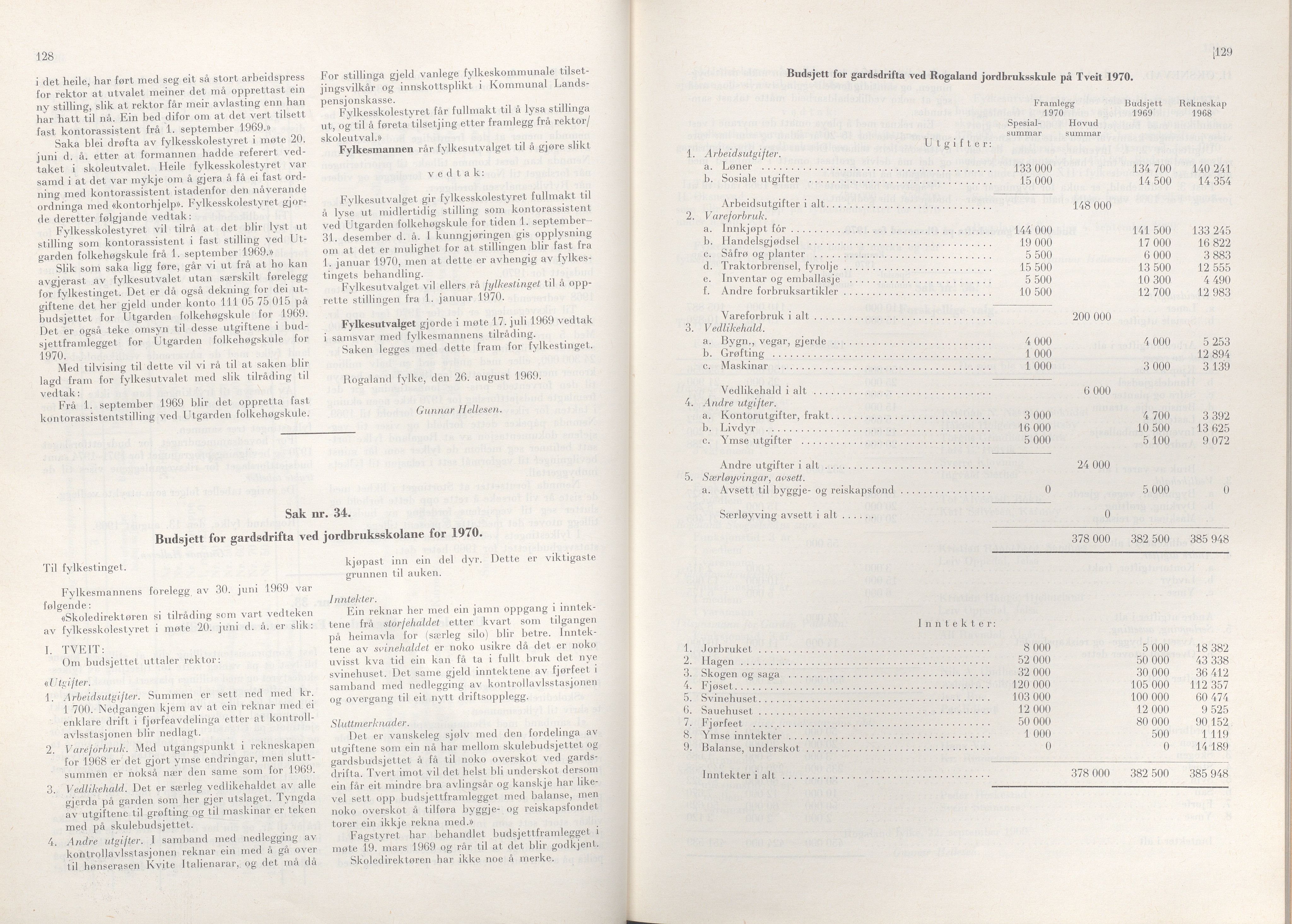 Rogaland fylkeskommune - Fylkesrådmannen , IKAR/A-900/A/Aa/Aaa/L0089: Møtebok , 1969, s. 128-129