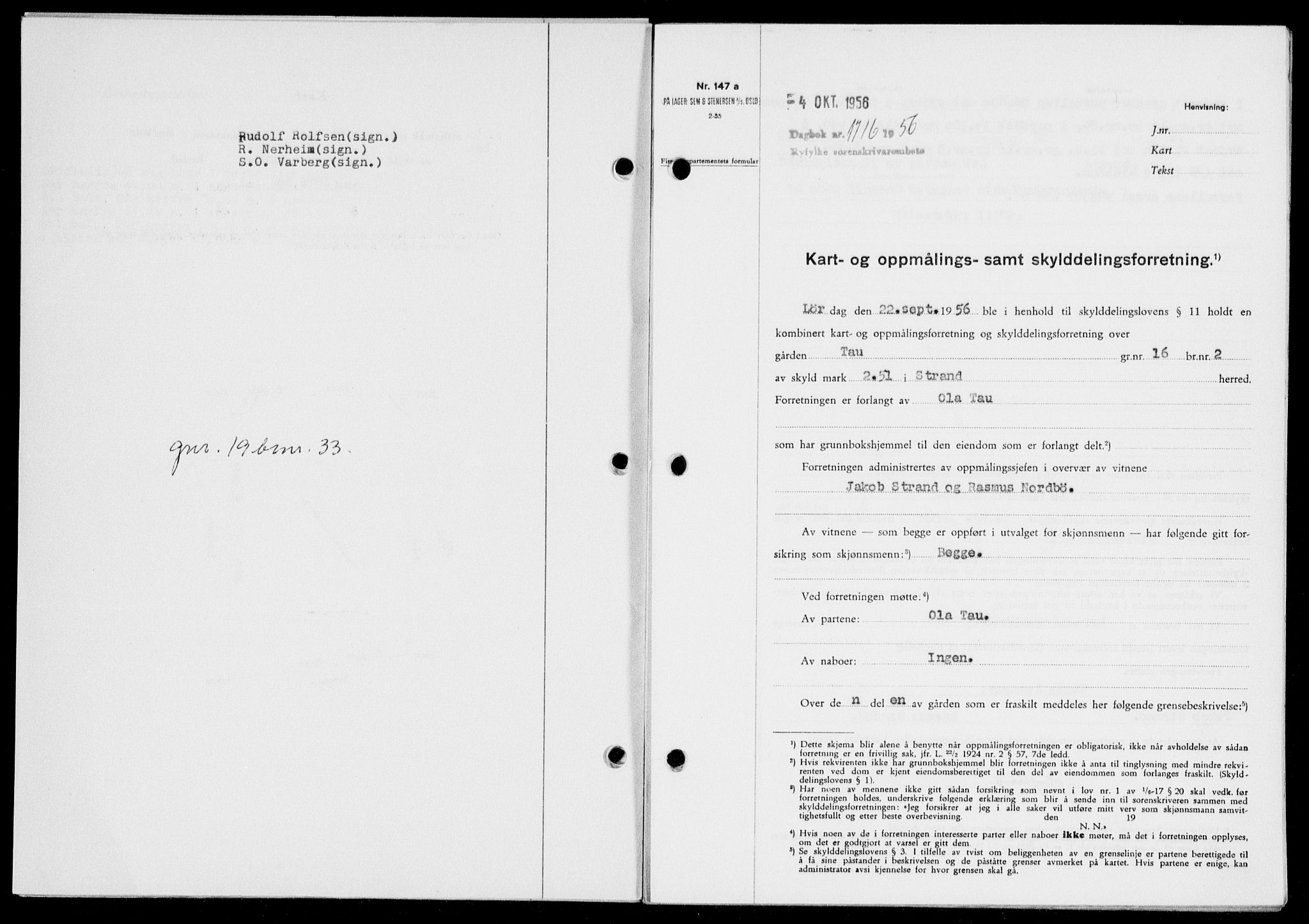 Ryfylke tingrett, SAST/A-100055/001/II/IIB/L0134: Pantebok nr. 113, 1956-1956, Dagboknr: 1716/1956
