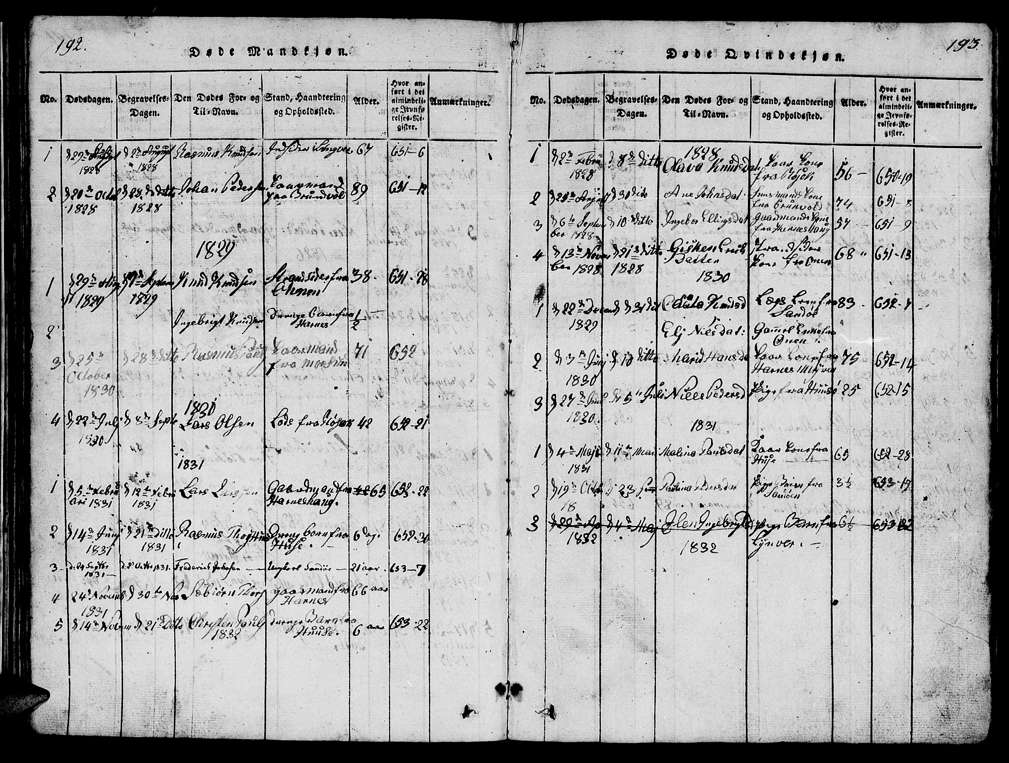 Ministerialprotokoller, klokkerbøker og fødselsregistre - Møre og Romsdal, SAT/A-1454/561/L0731: Klokkerbok nr. 561C01, 1817-1867, s. 192-193