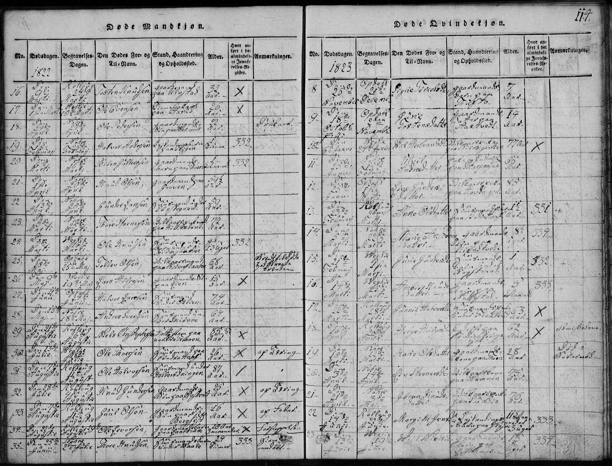 Rollag kirkebøker, AV/SAKO-A-240/G/Ga/L0001: Klokkerbok nr. I 1, 1814-1831, s. 114