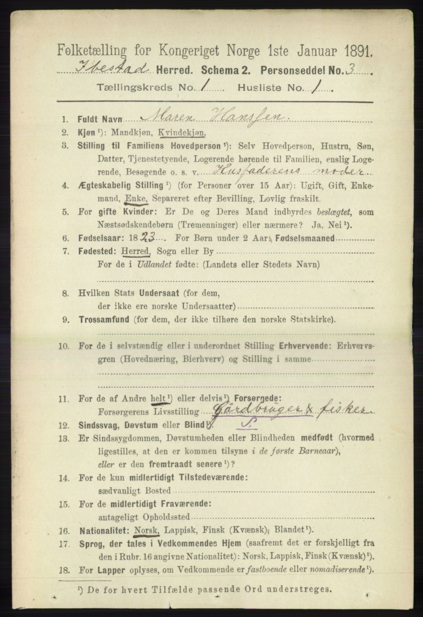 RA, Folketelling 1891 for 1917 Ibestad herred, 1891, s. 124