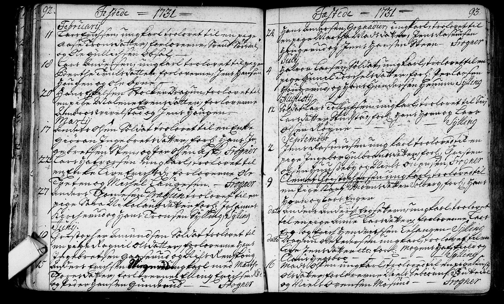 Lier kirkebøker, SAKO/A-230/F/Fa/L0003: Ministerialbok nr. I 3, 1727-1748, s. 92-93
