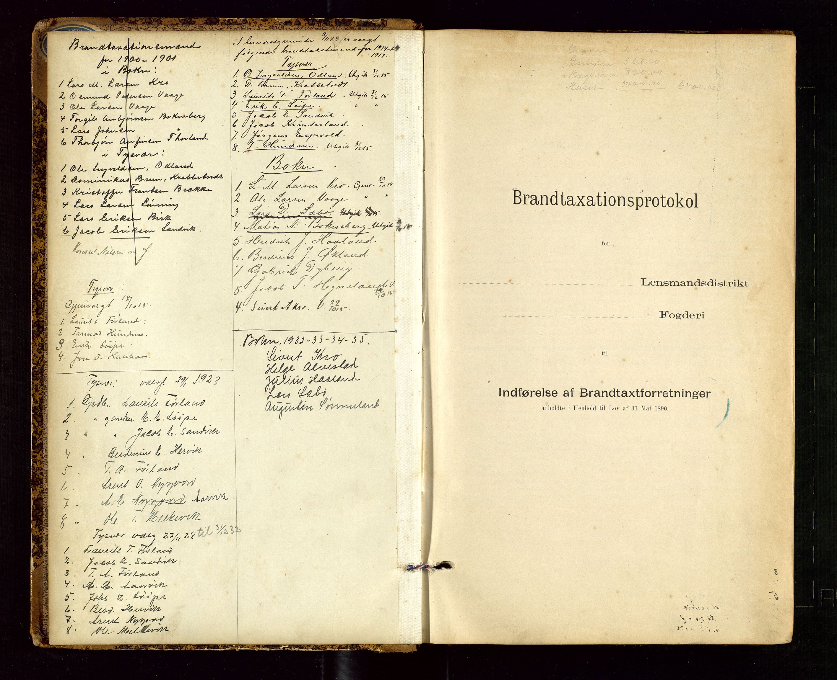 Tysvær lensmannskontor, AV/SAST-A-100192/Gob/L0002: "Brandtakstprotokol for Lensmanden i Tysvær", 1901-1932